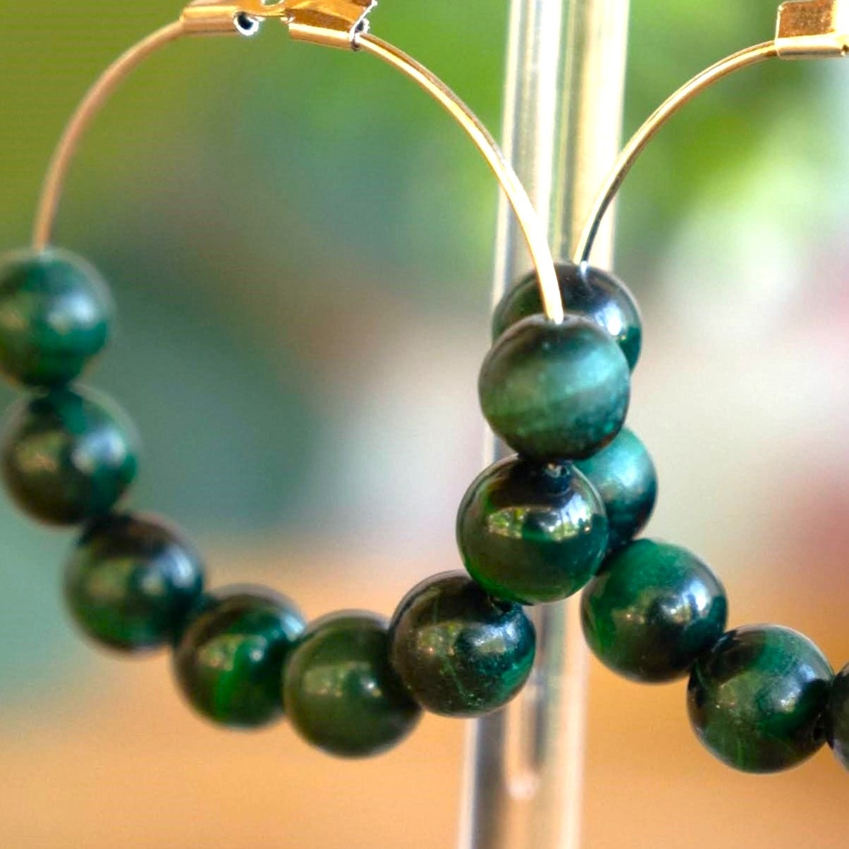 Natural Malachite Hoop Earrings