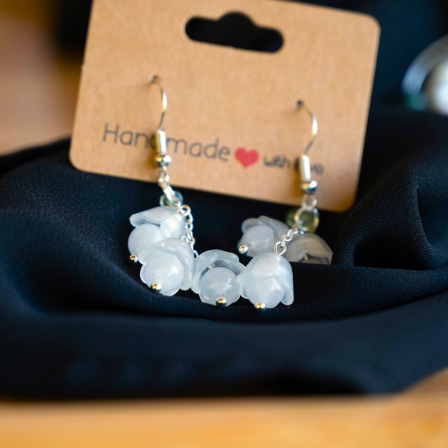 Lily of the Valley Earrings with White Quartz Beads