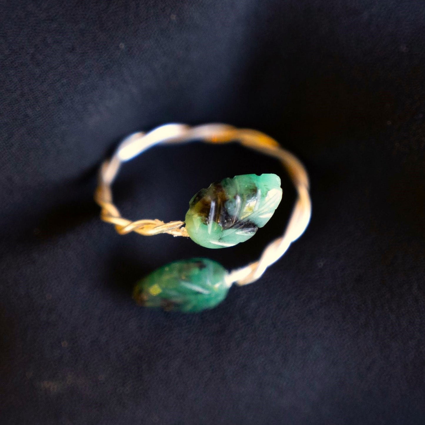 Emerald Leaf and Twisted Vines Open Ring