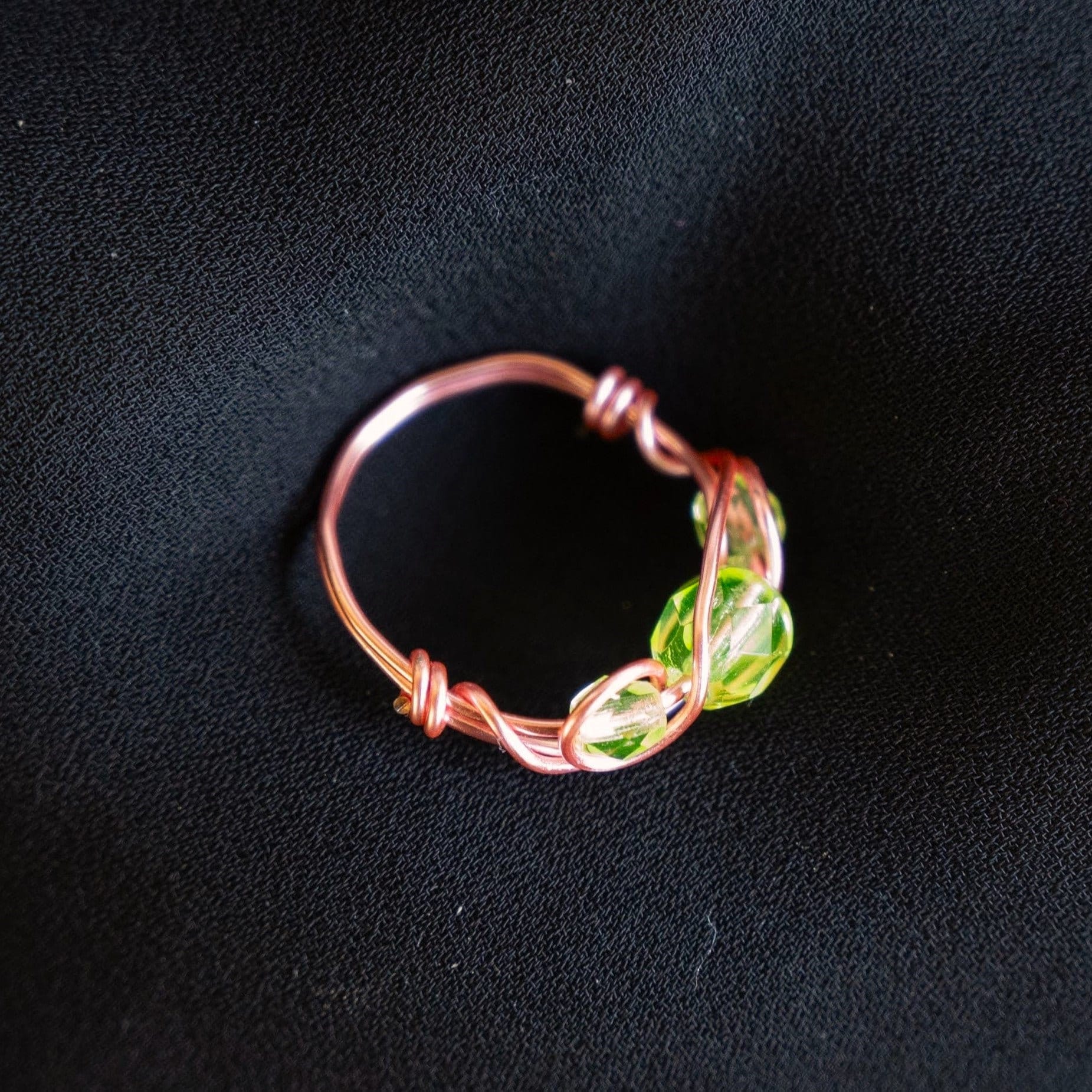 Glowing Uranium Glass Wire Wrapped Ring