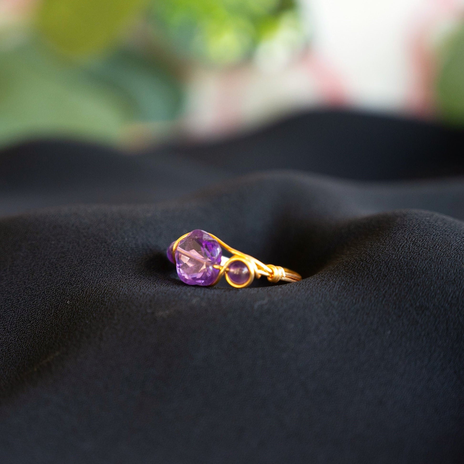 Amethyst Flower Wire Wrapped Ring