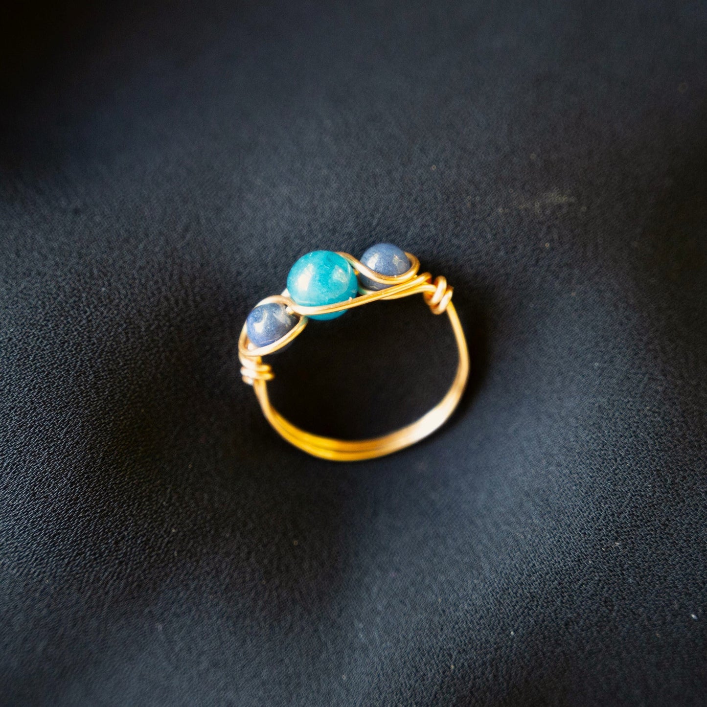 Blue Apatite and Sodalite Wire Wrapped Ring