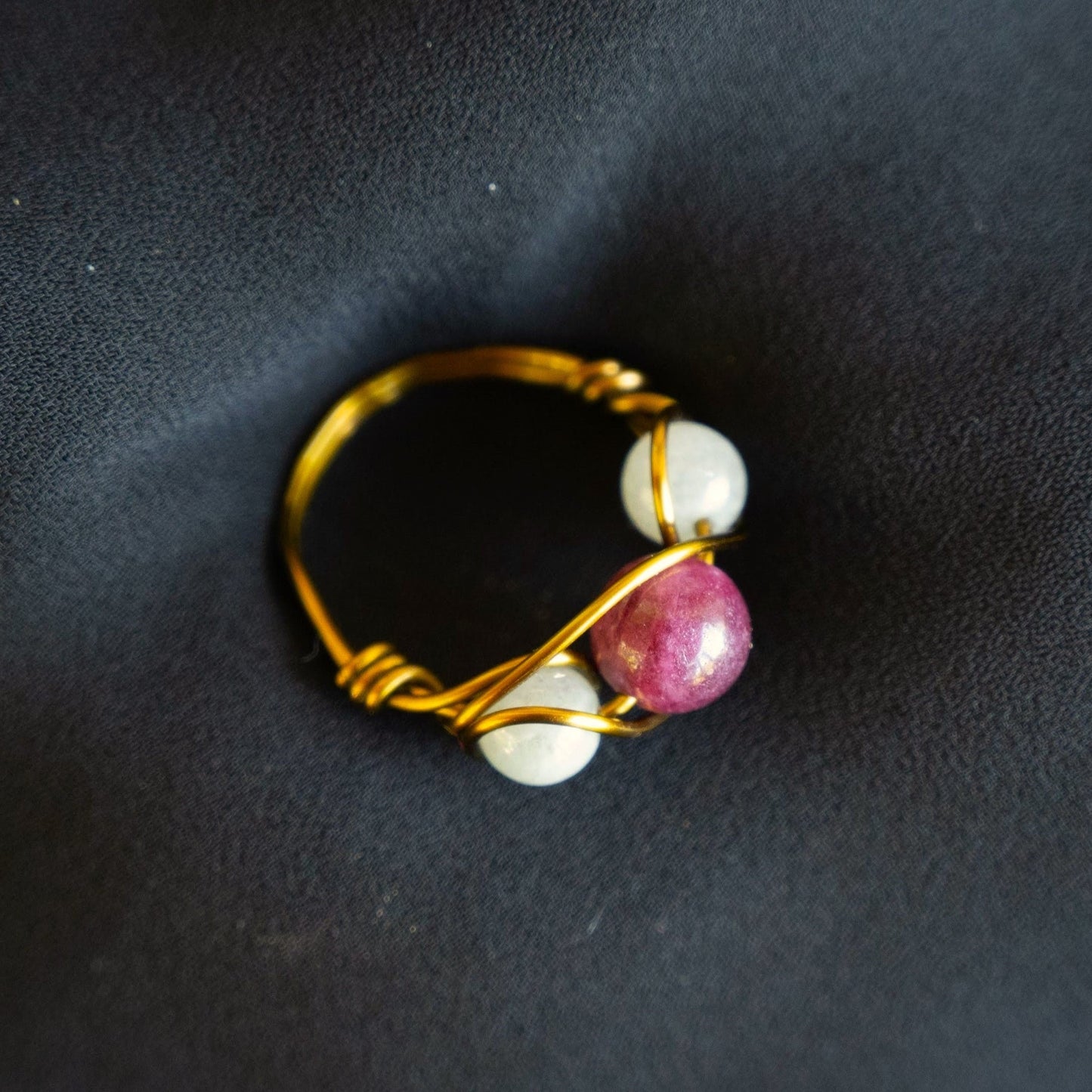 Garnet and Burmese Jade Wire Wrapped Ring