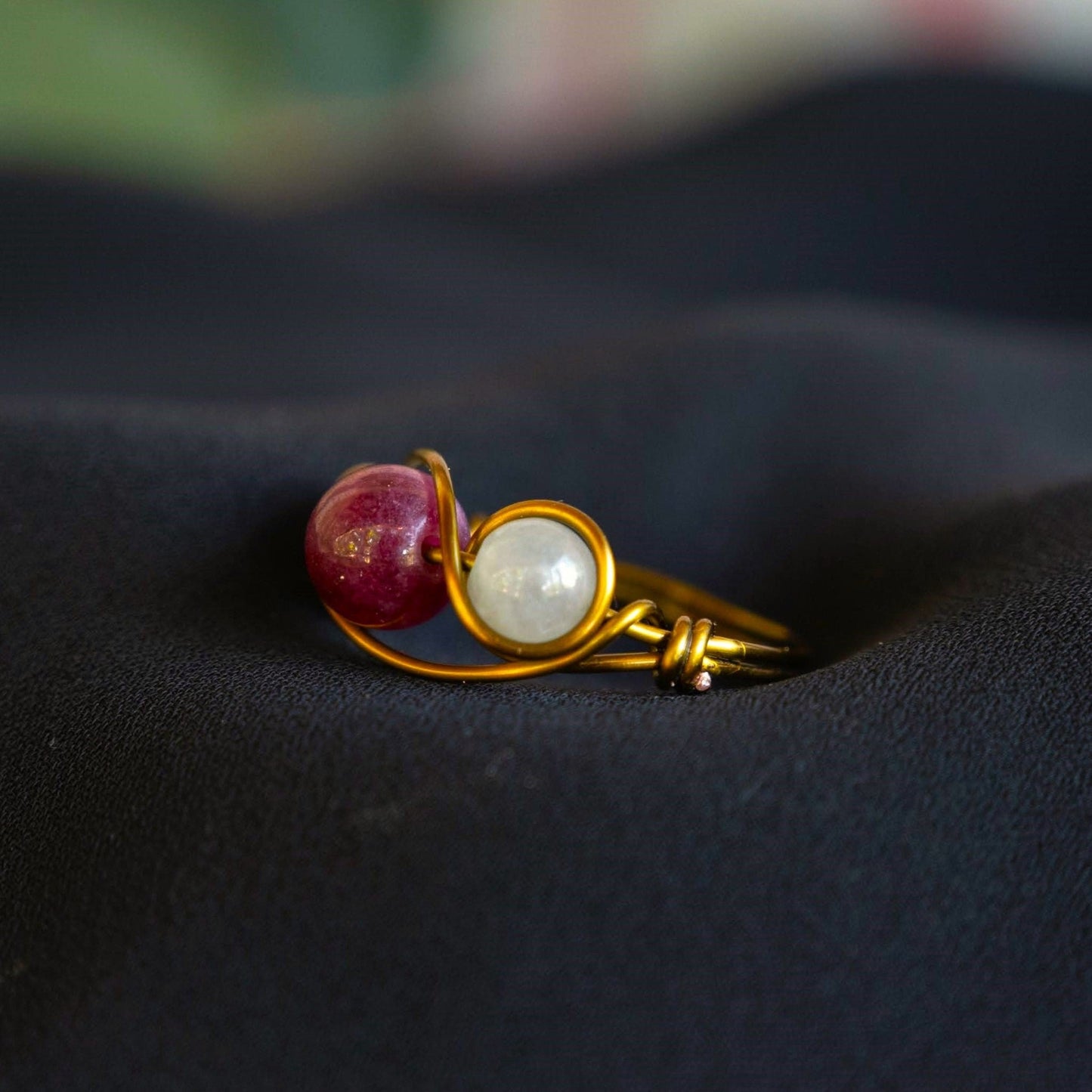 Garnet and Burmese Jade Wire Wrapped Ring