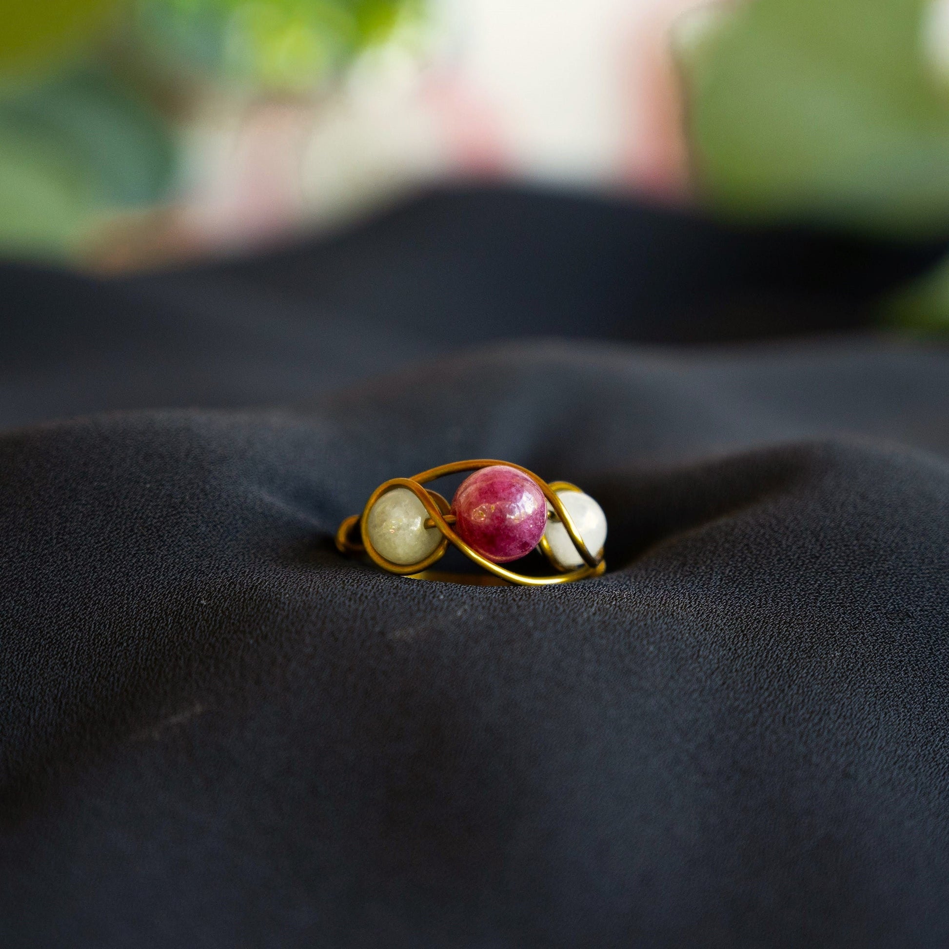 Garnet and Burmese Jade Wire Wrapped Ring