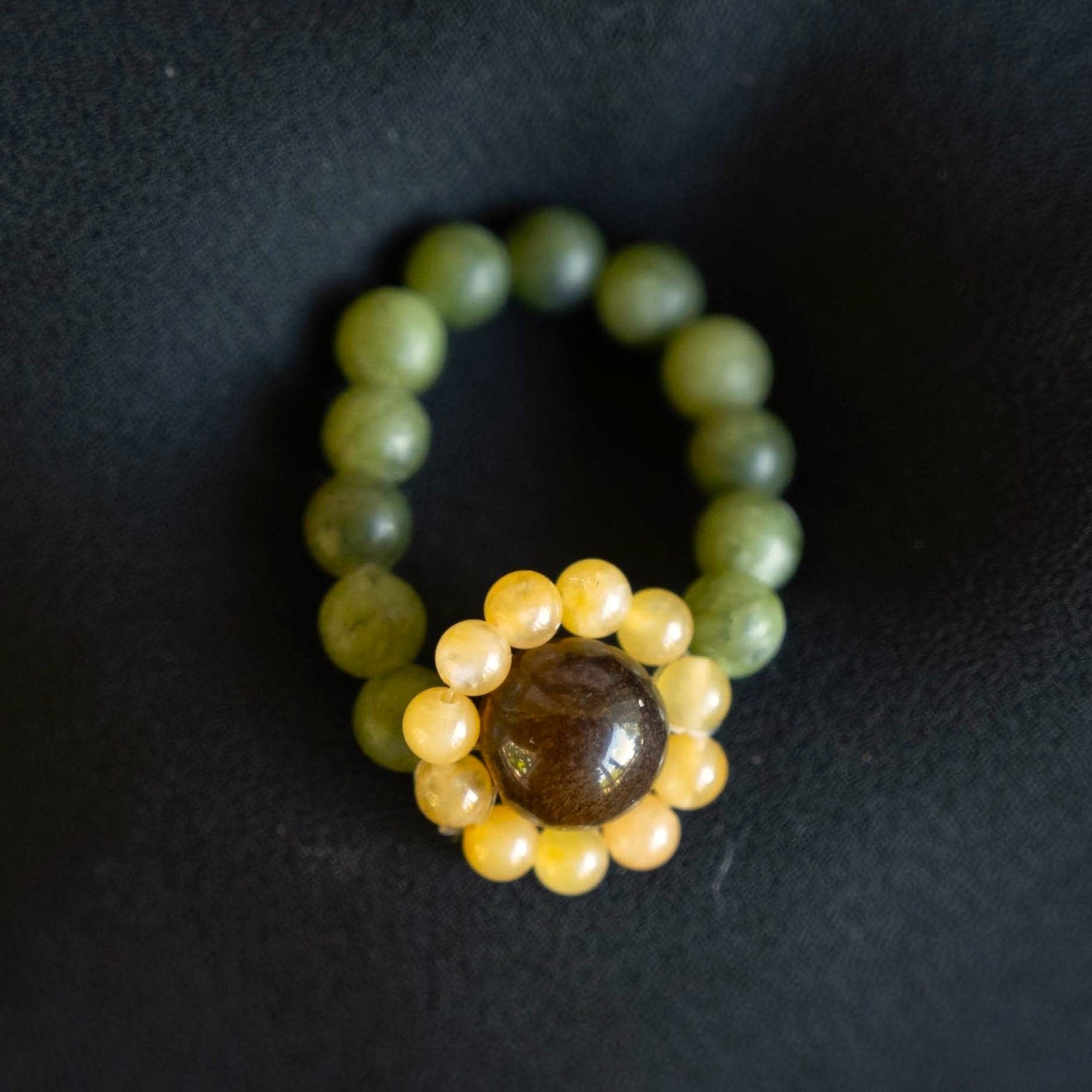 Jade and Tiger&#39;s Eye Sunflower Ring