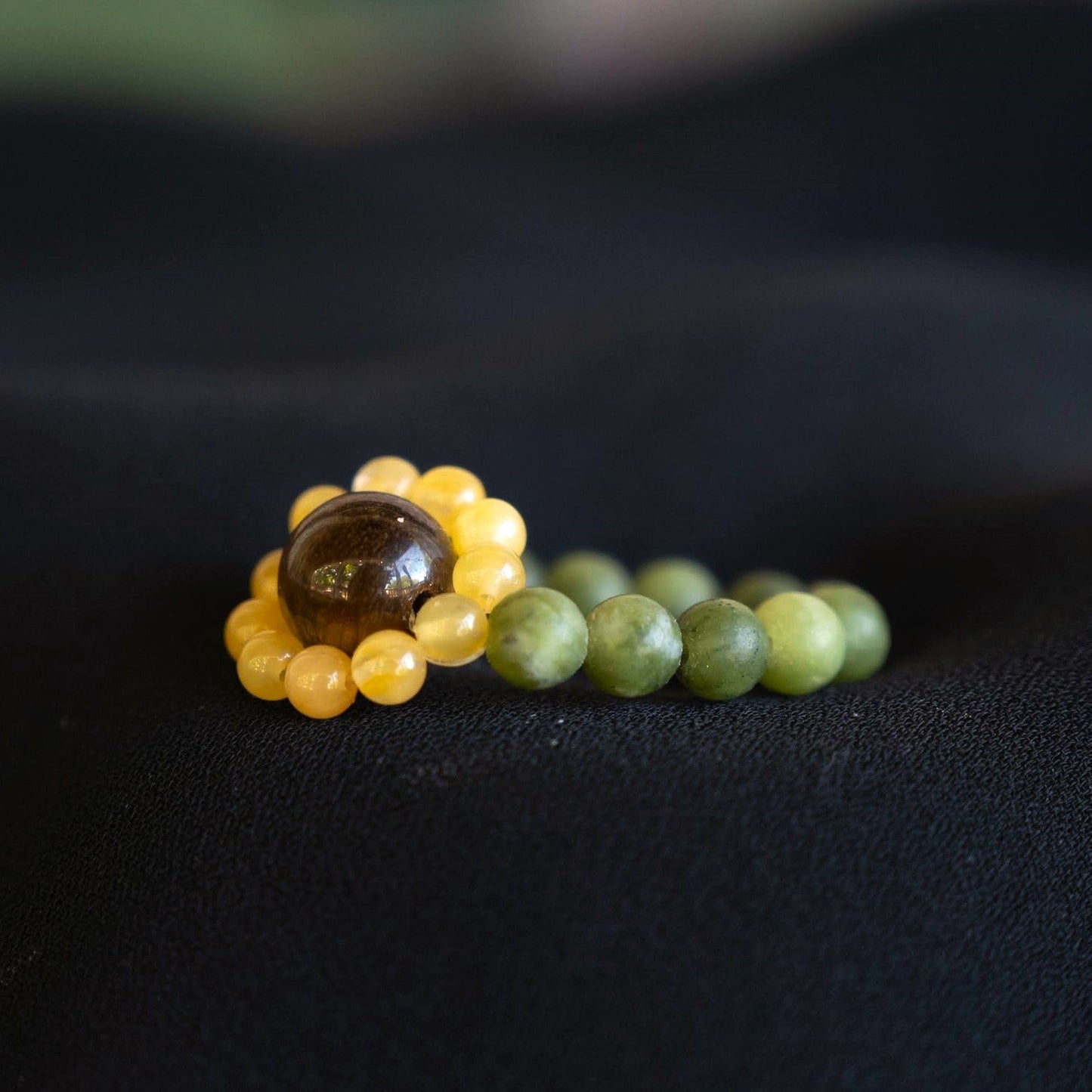 Jade and Tiger&#39;s Eye Sunflower Ring