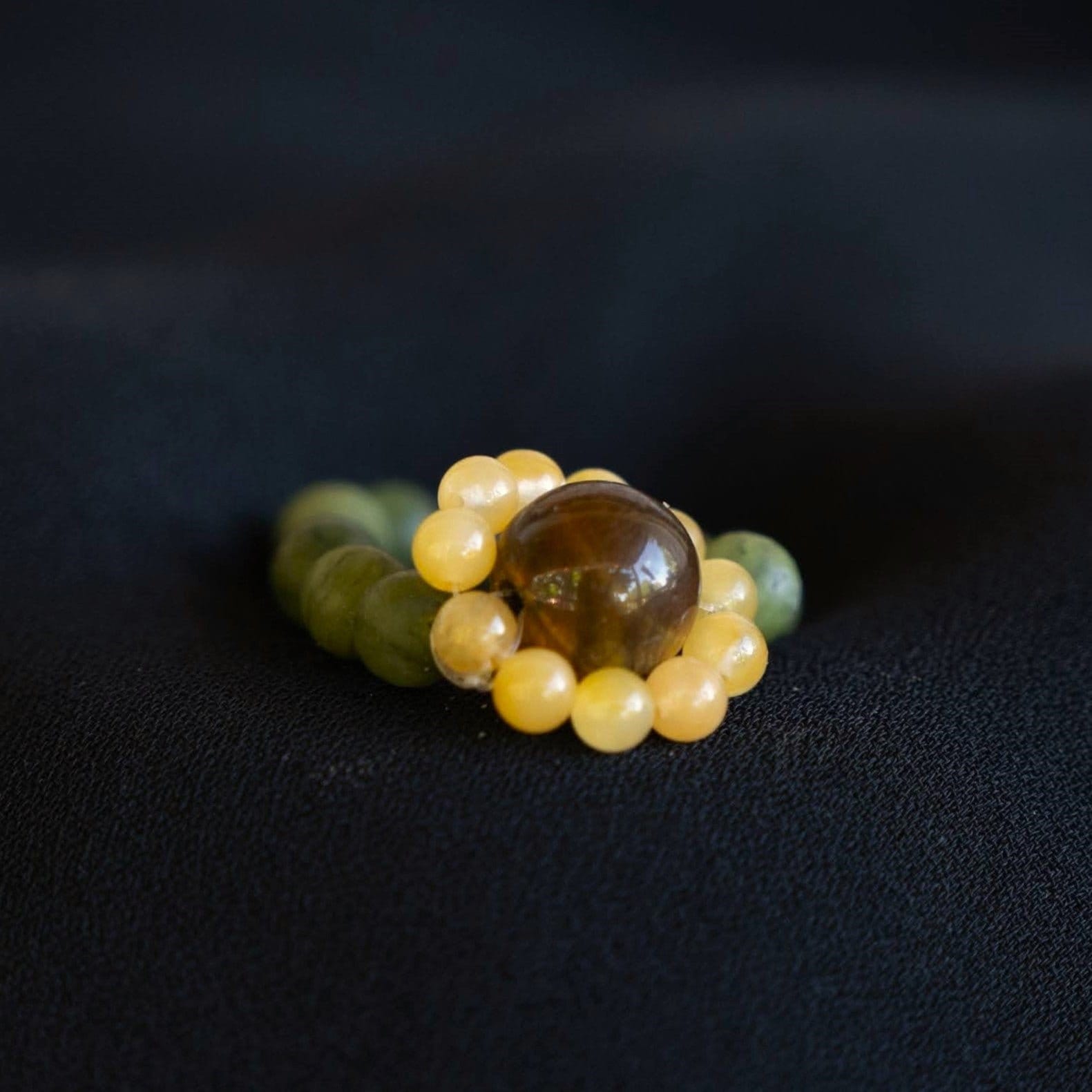 Jade and Tiger&#39;s Eye Sunflower Ring