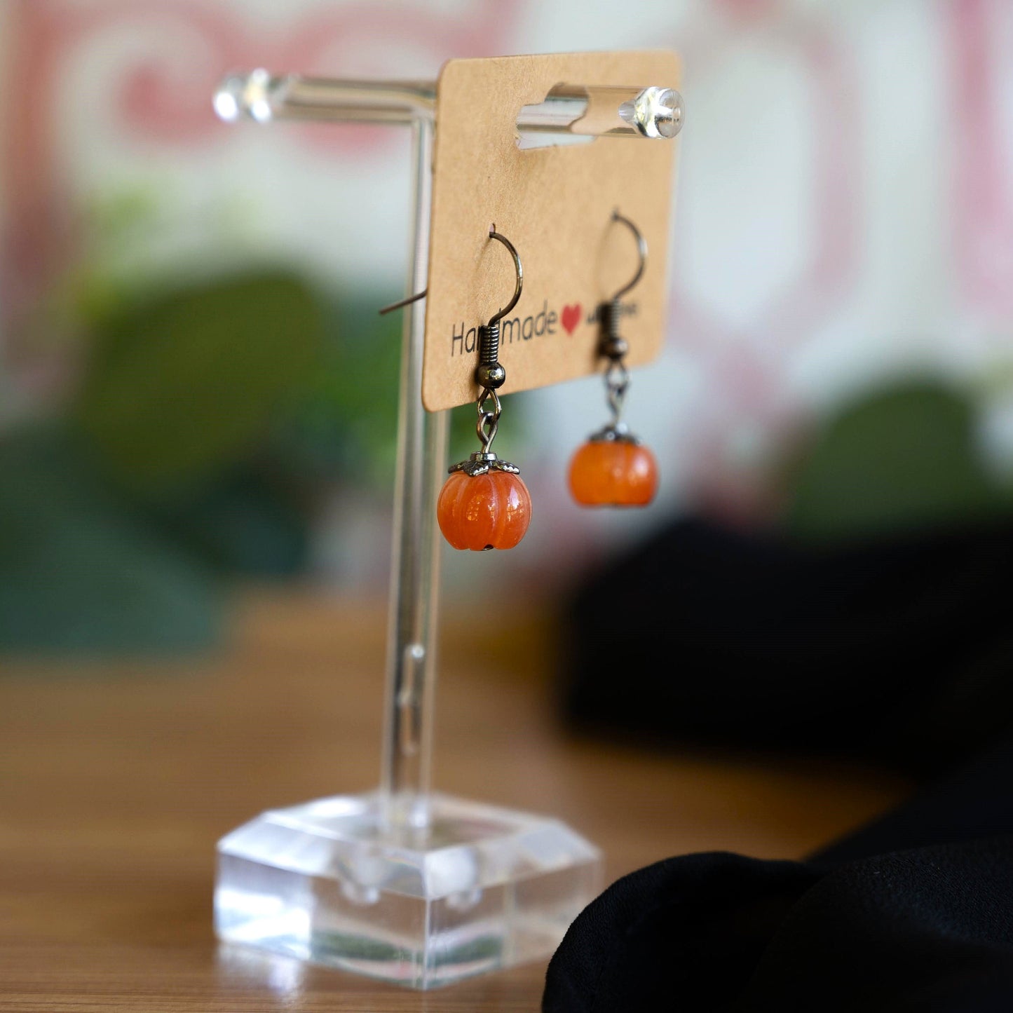 Orange Jade Pumpkin Earrings with Antique Bronze Accents