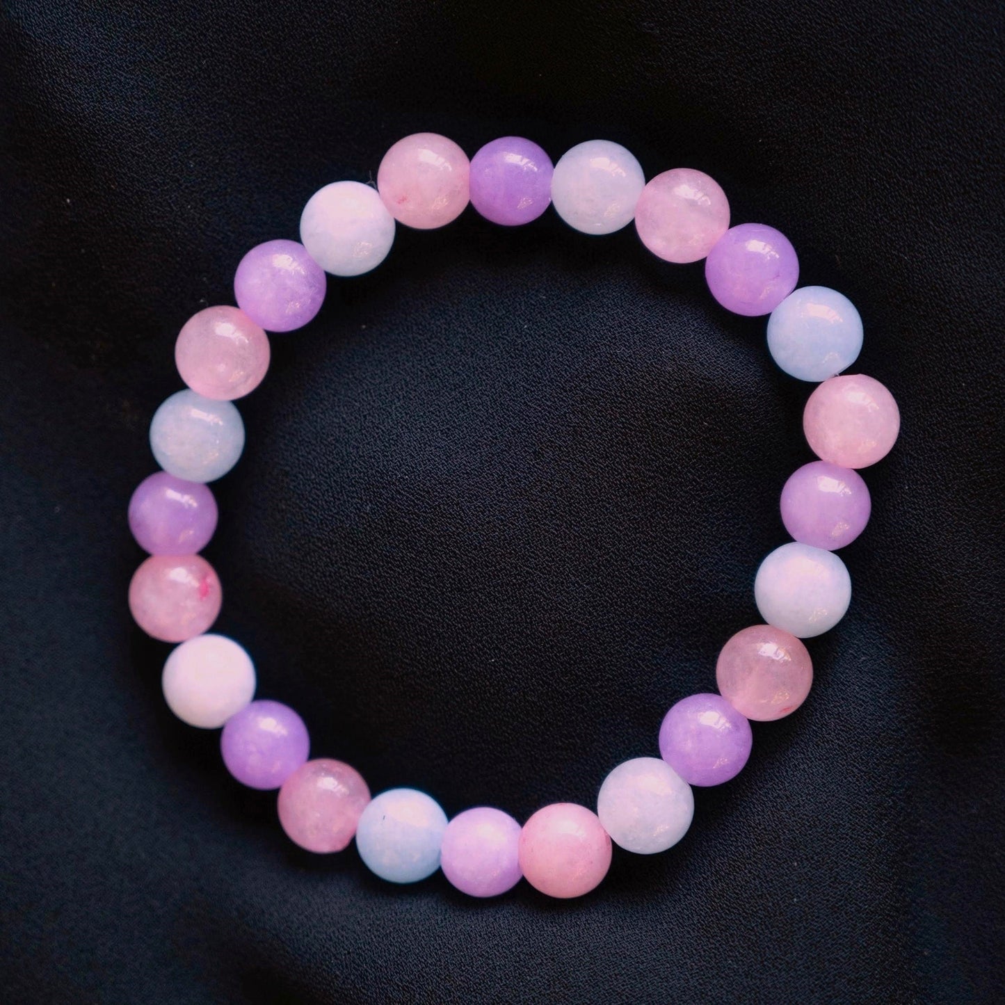 June | Lavender Amethyst, Aquamarine, and Rose Quartz Beaded Bracelet