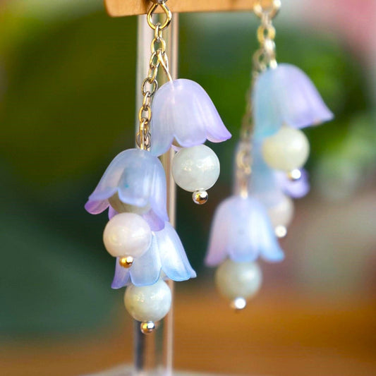 Bellflower Earrings with White Jade Beads