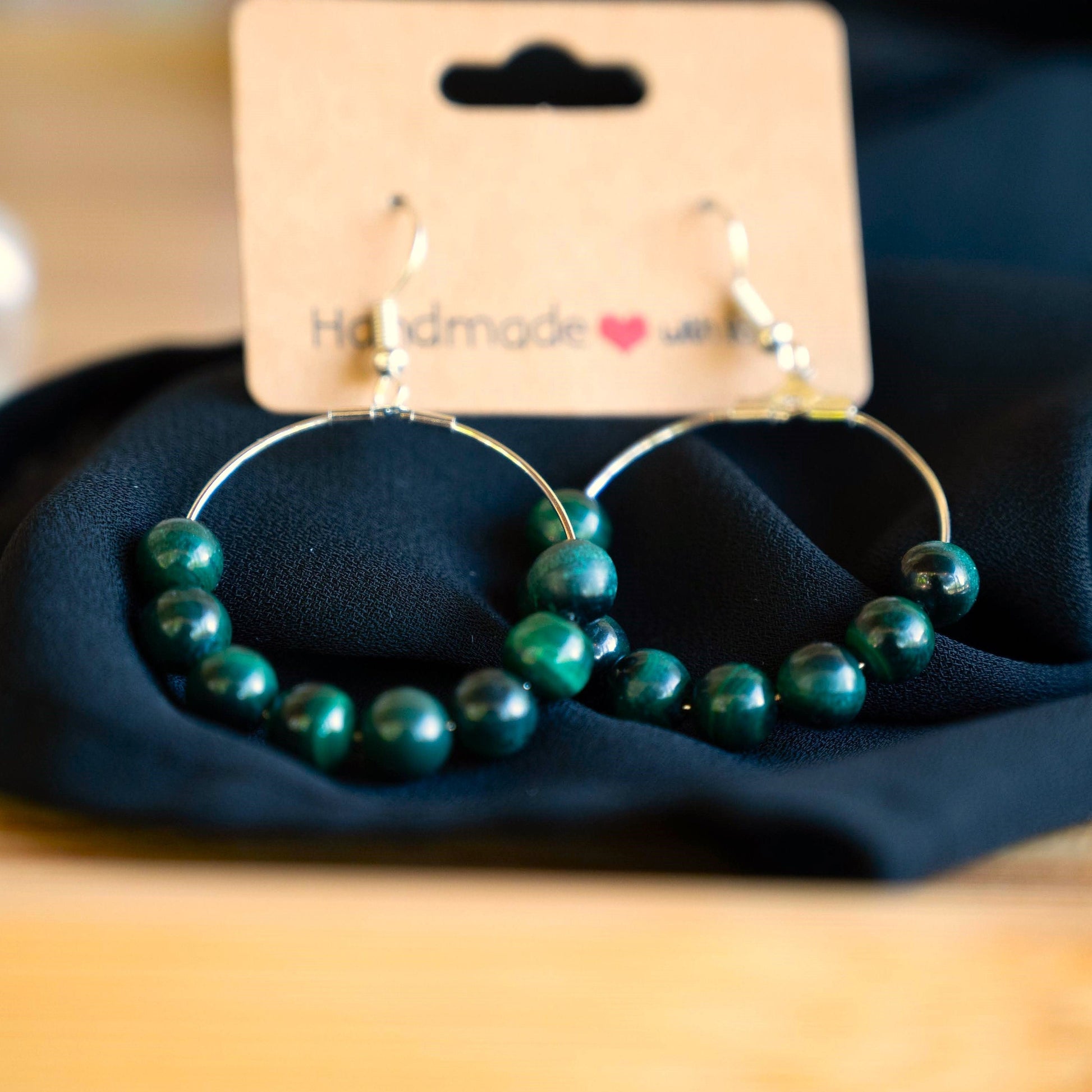 Natural Malachite Hoop Earrings