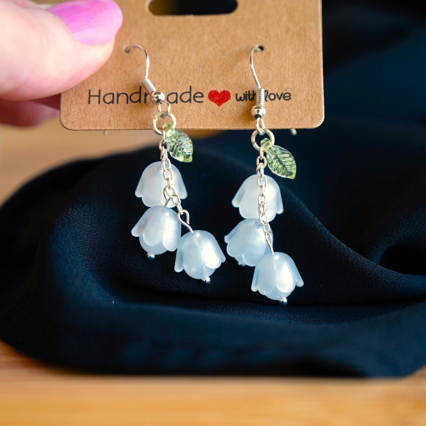 Lily of the Valley Earrings with White Quartz Beads