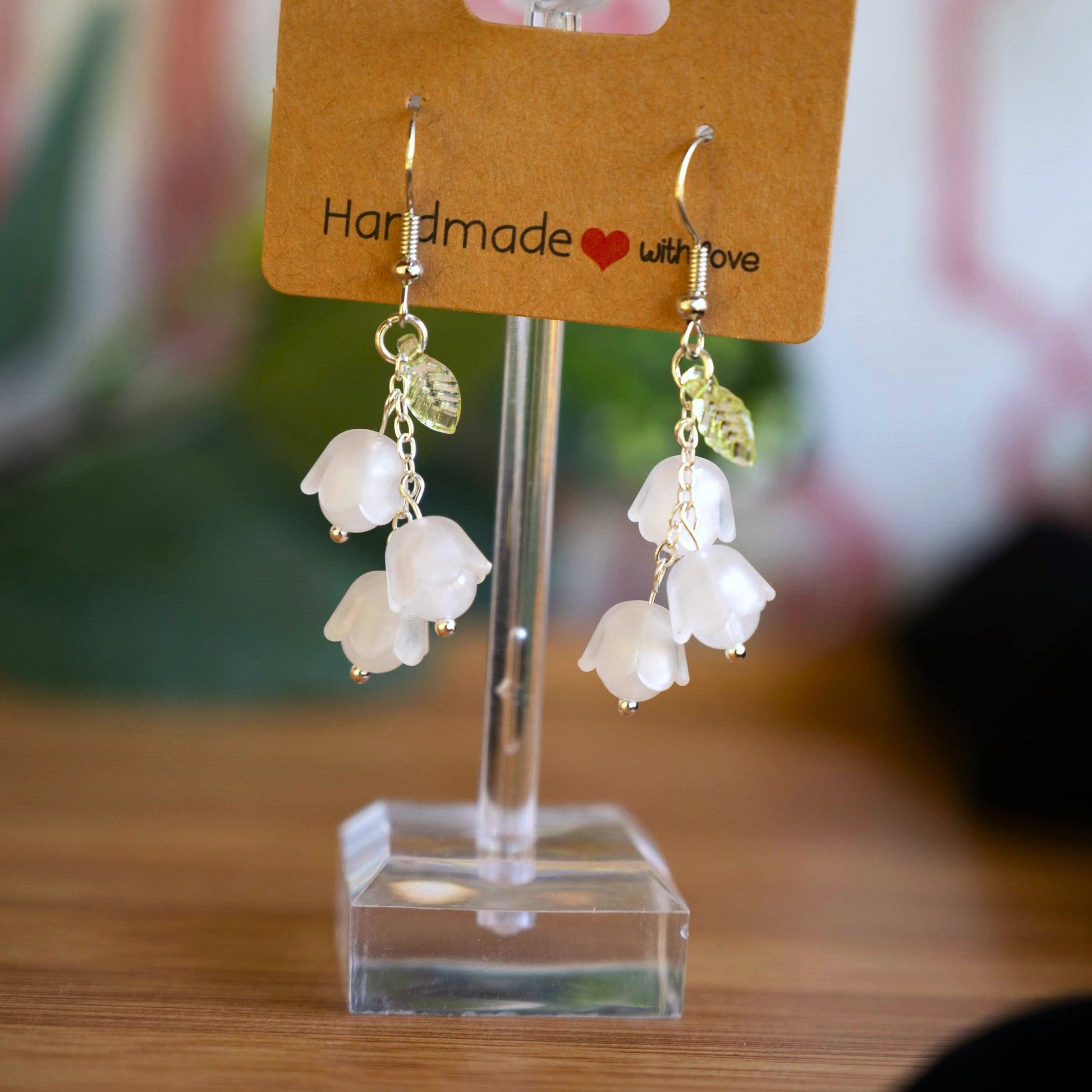 Lily of the Valley Earrings with White Quartz Beads