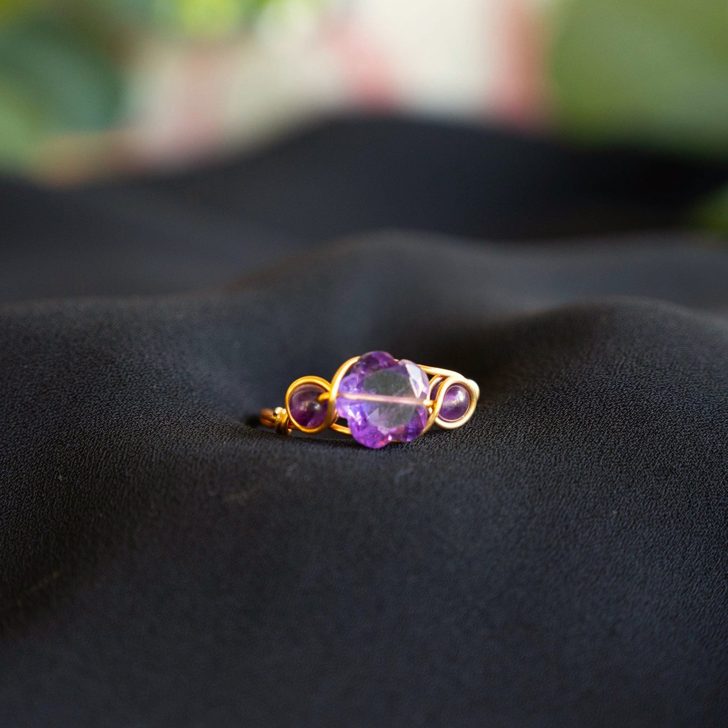 Amethyst Flower Wire Wrapped Ring