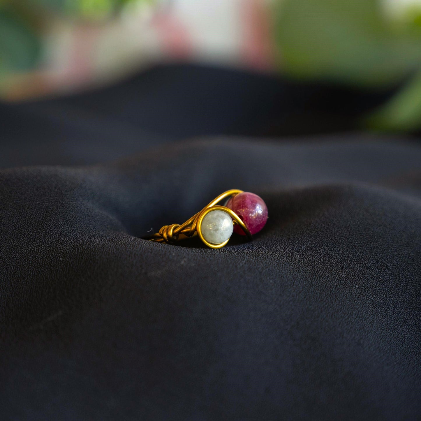 Garnet and Burmese Jade Wire Wrapped Ring