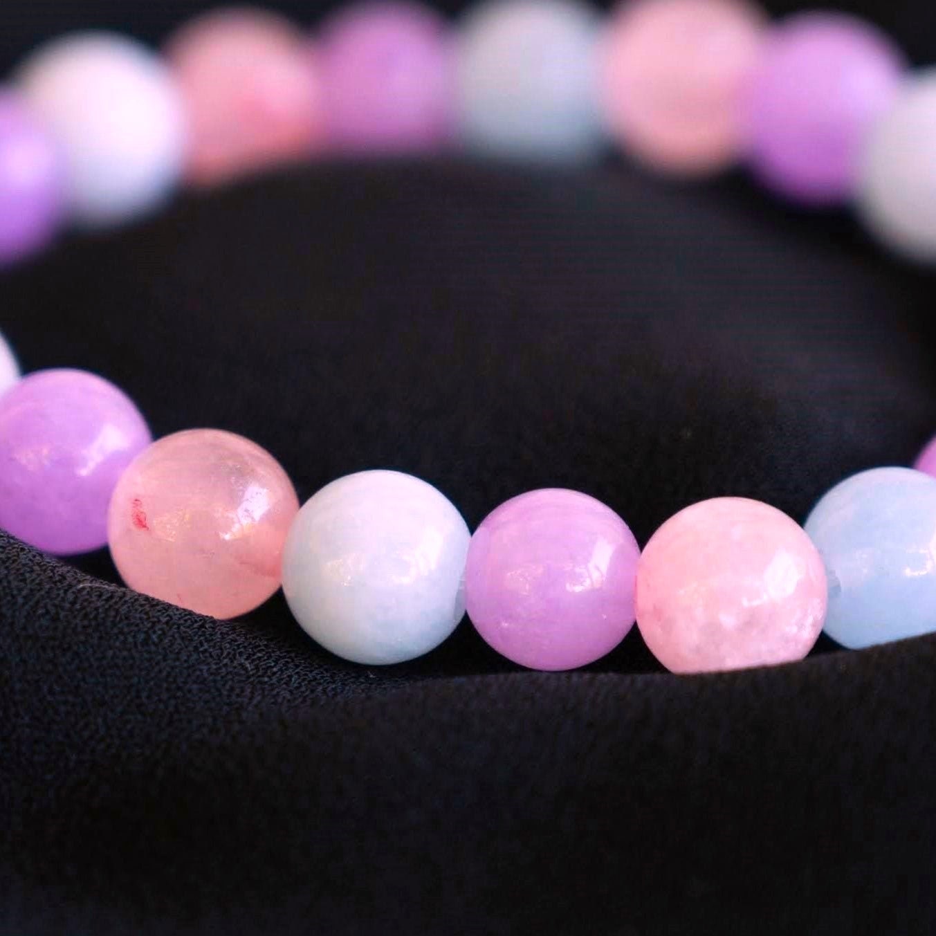 June | Lavender Amethyst, Aquamarine, and Rose Quartz Beaded Bracelet