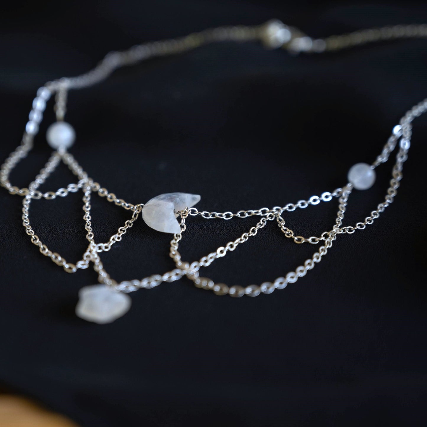 Lunar Moonstone Crescent and Star Multi-Layer Choker