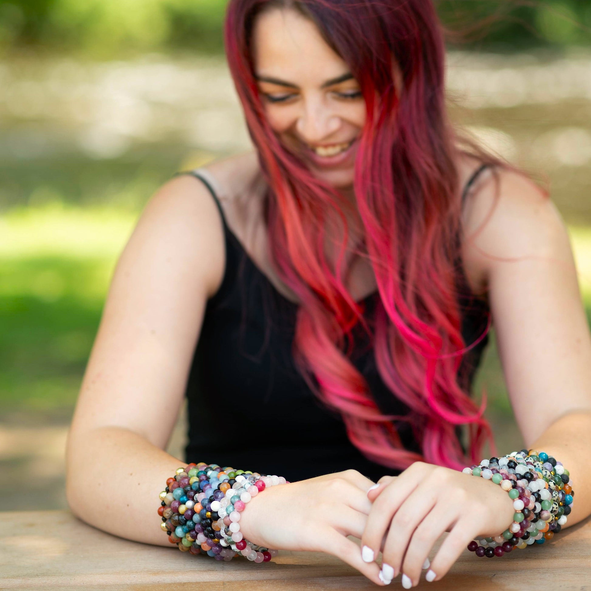 Lavender Amethyst, Aquamarine, and Rose Quartz Beaded Bracelet | June