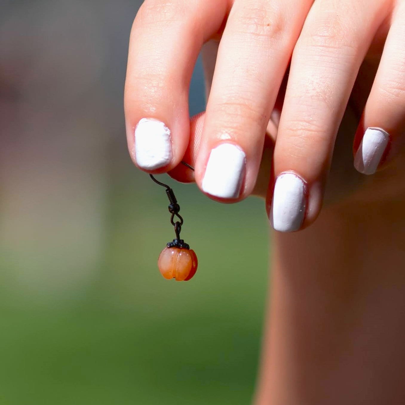 Orange Jade Pumpkin Earrings with Gunmetal Black Accents