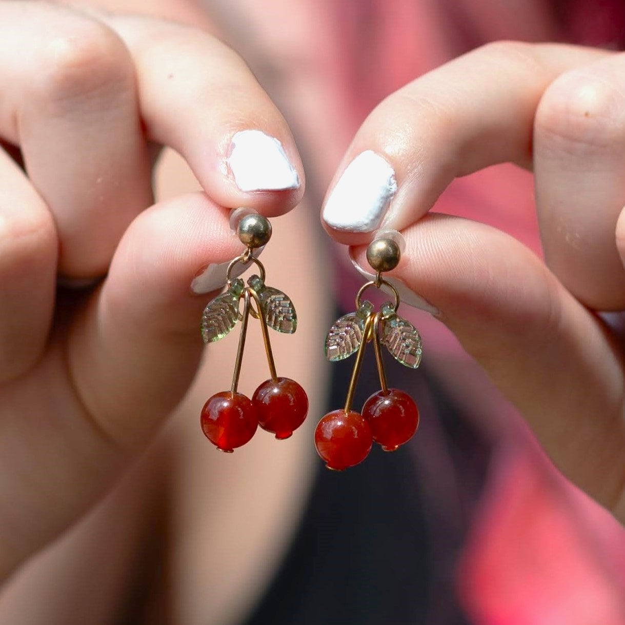 Sterling Silver Leafy Earrings online With Carnelian, Cherry Earrings, Botanical Earrings, Long Leaf Shape Earrings With Red Stone, Gift For Her,