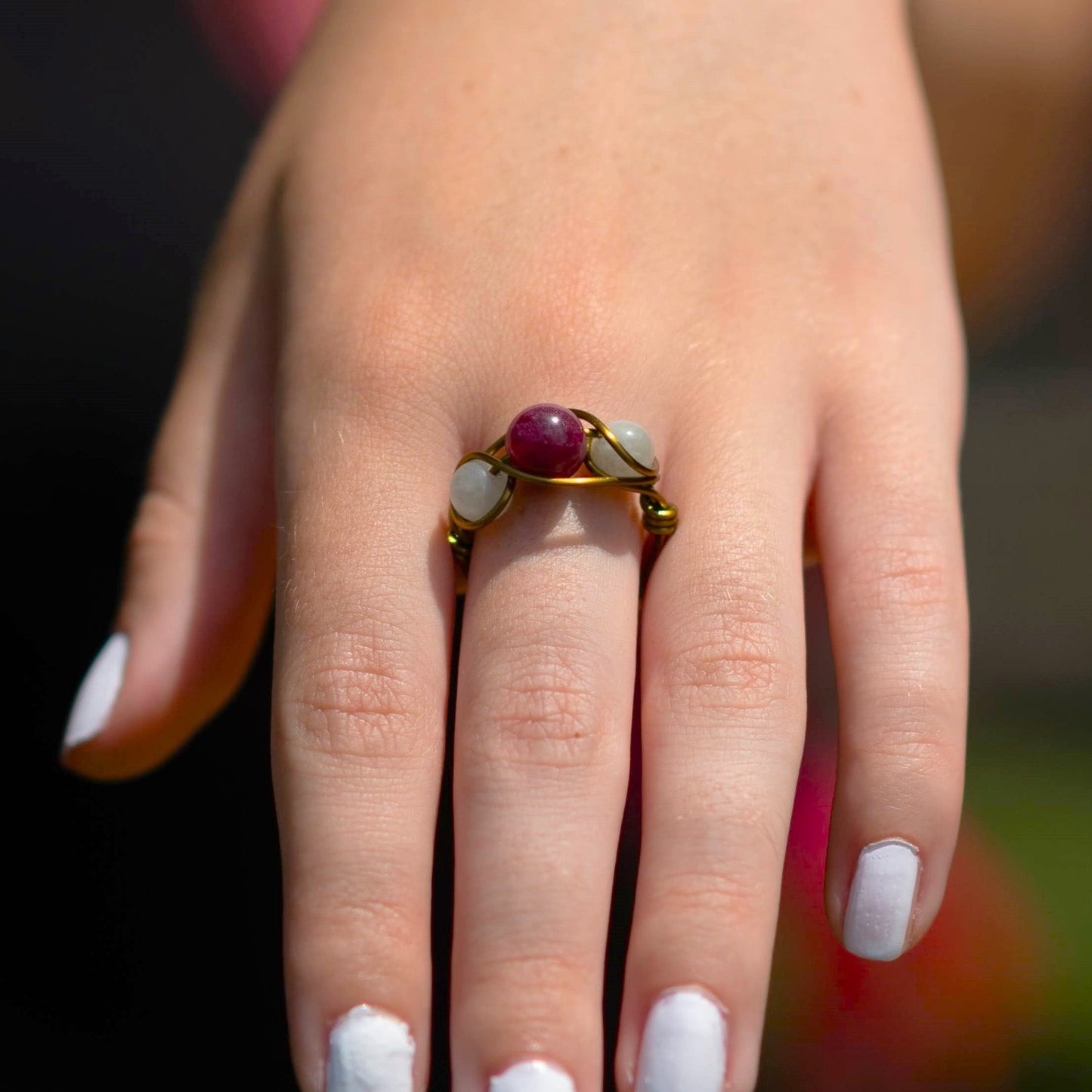 Garnet and Burmese Jade Wire Wrapped Ring