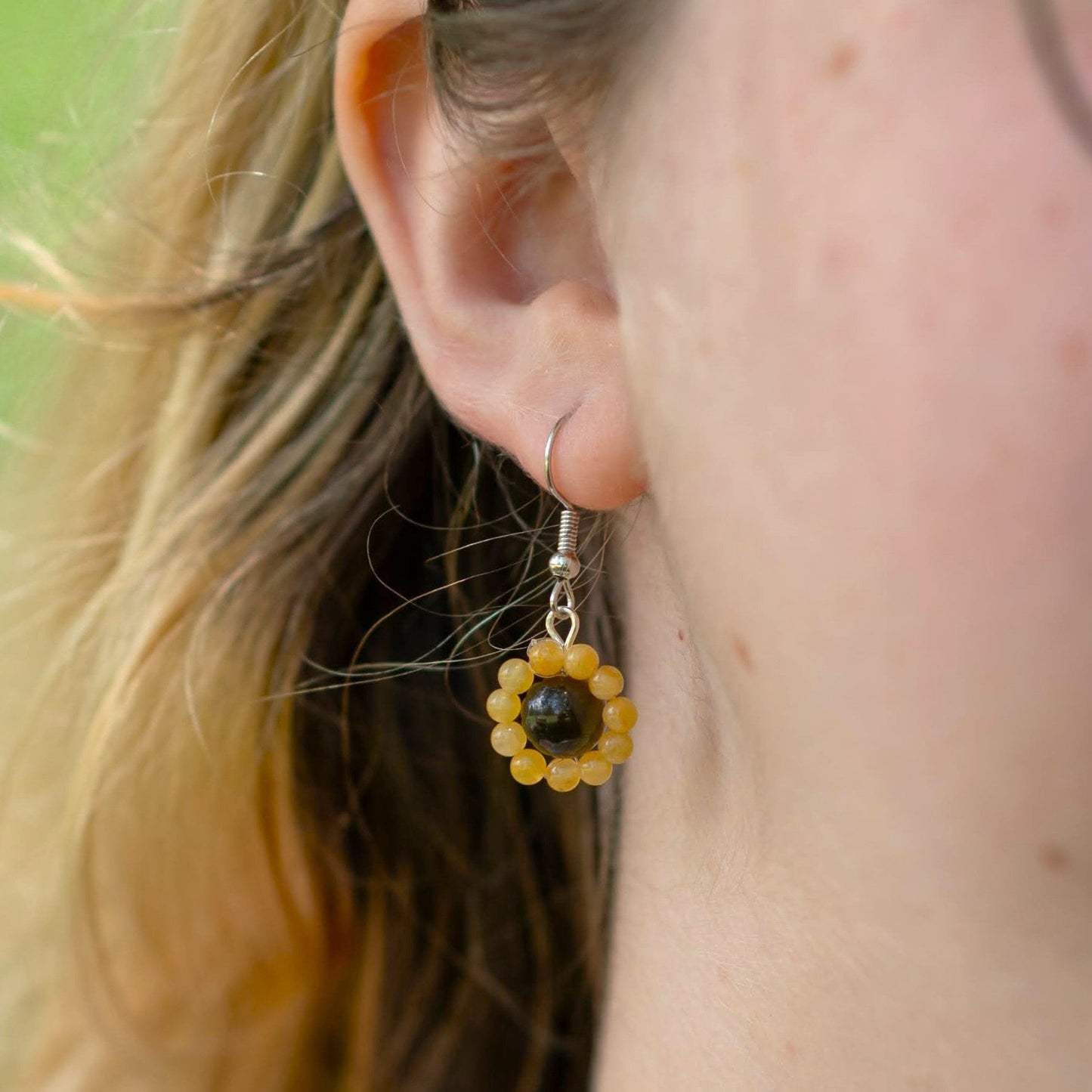 Yellow Jade and Tiger's Eye Sunflower Earrings