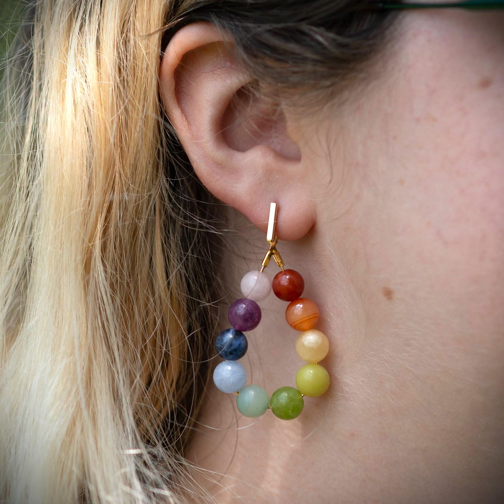 Rainbow Gradient Gemstone Earrings | Natural Stone Gemstone Jewelry Handmade | Crystal Bead Teardrop Earrings | Colorful Rainbow Earrings