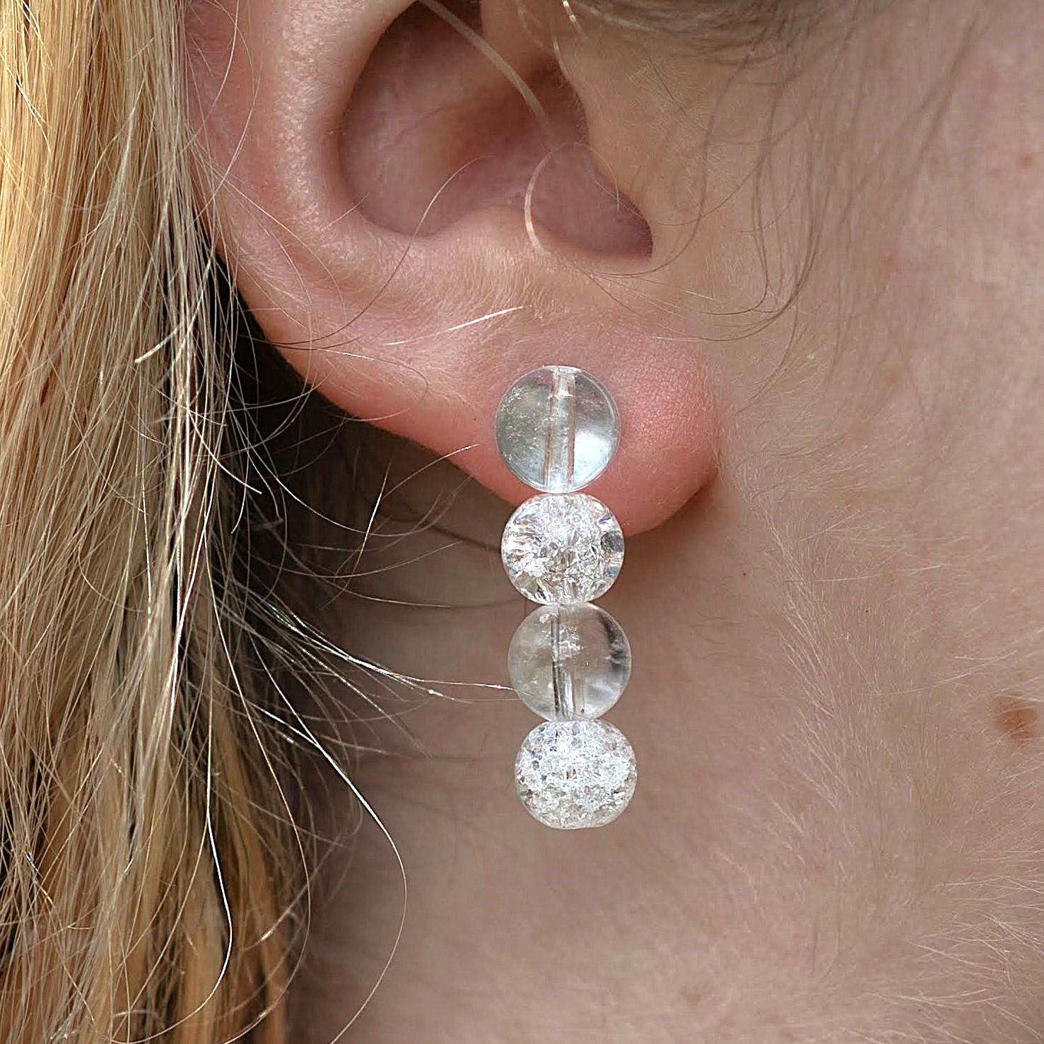 Clear & Crackle Quartz Gemstone Earrings | Natural Stone Gemstone Jewelry Handmade | Crystal Beaded Earrings | Angelic Earrings Jewelry