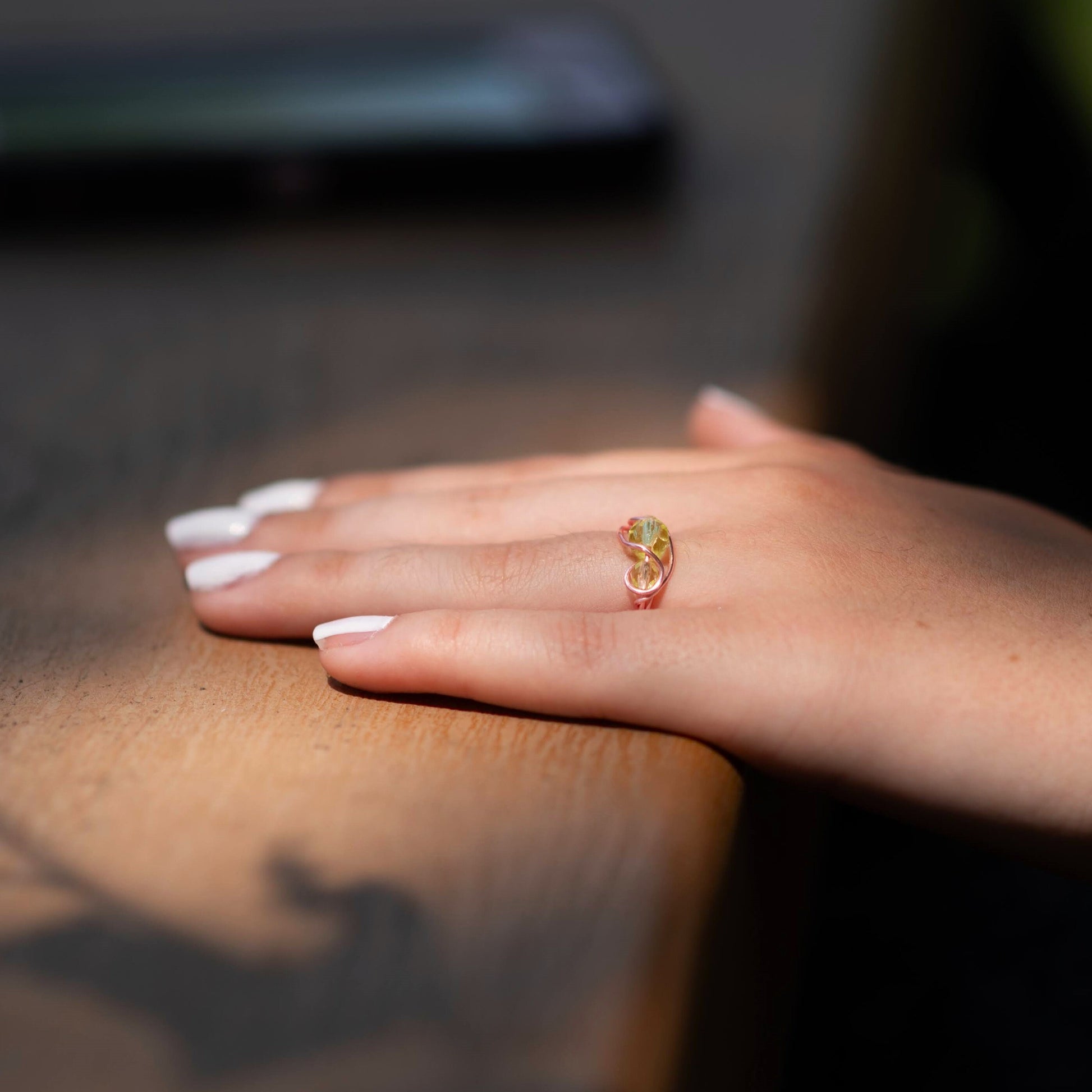 Glowing Uranium Glass Wire Wrapped Ring