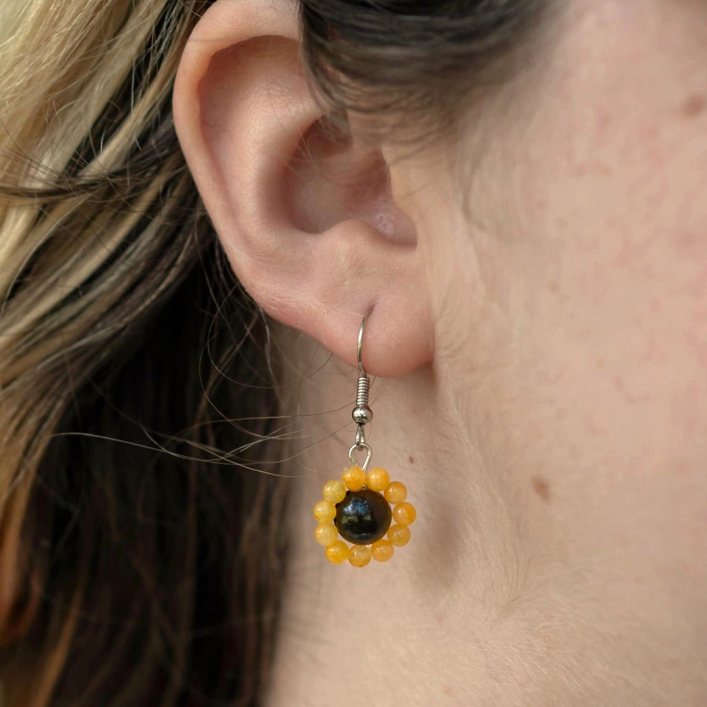 Yellow Jade and Tiger's Eye Sunflower Earrings