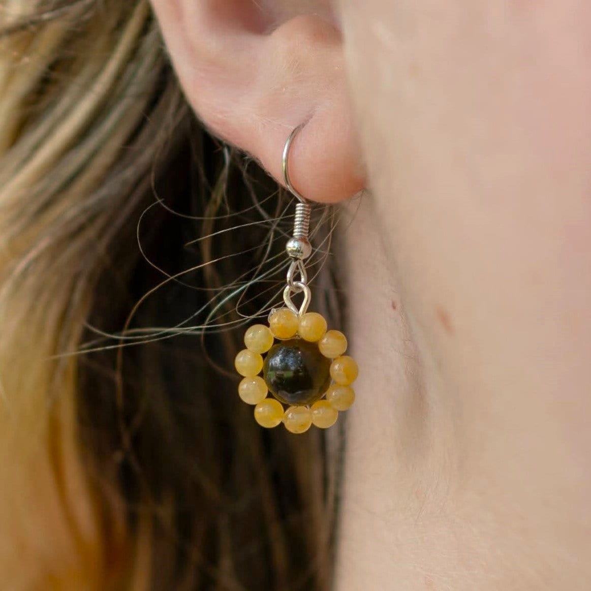 Yellow Jade and Tiger's Eye Sunflower Earrings