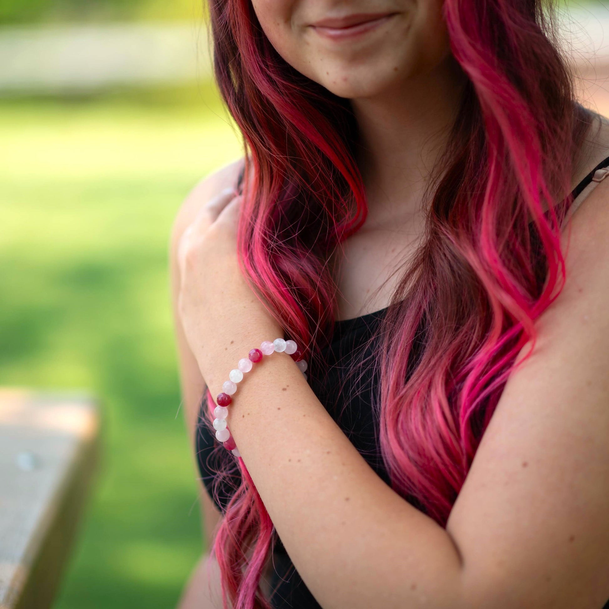 Quartz and Tourmaline Pink Beaded Bracelet | Mariah