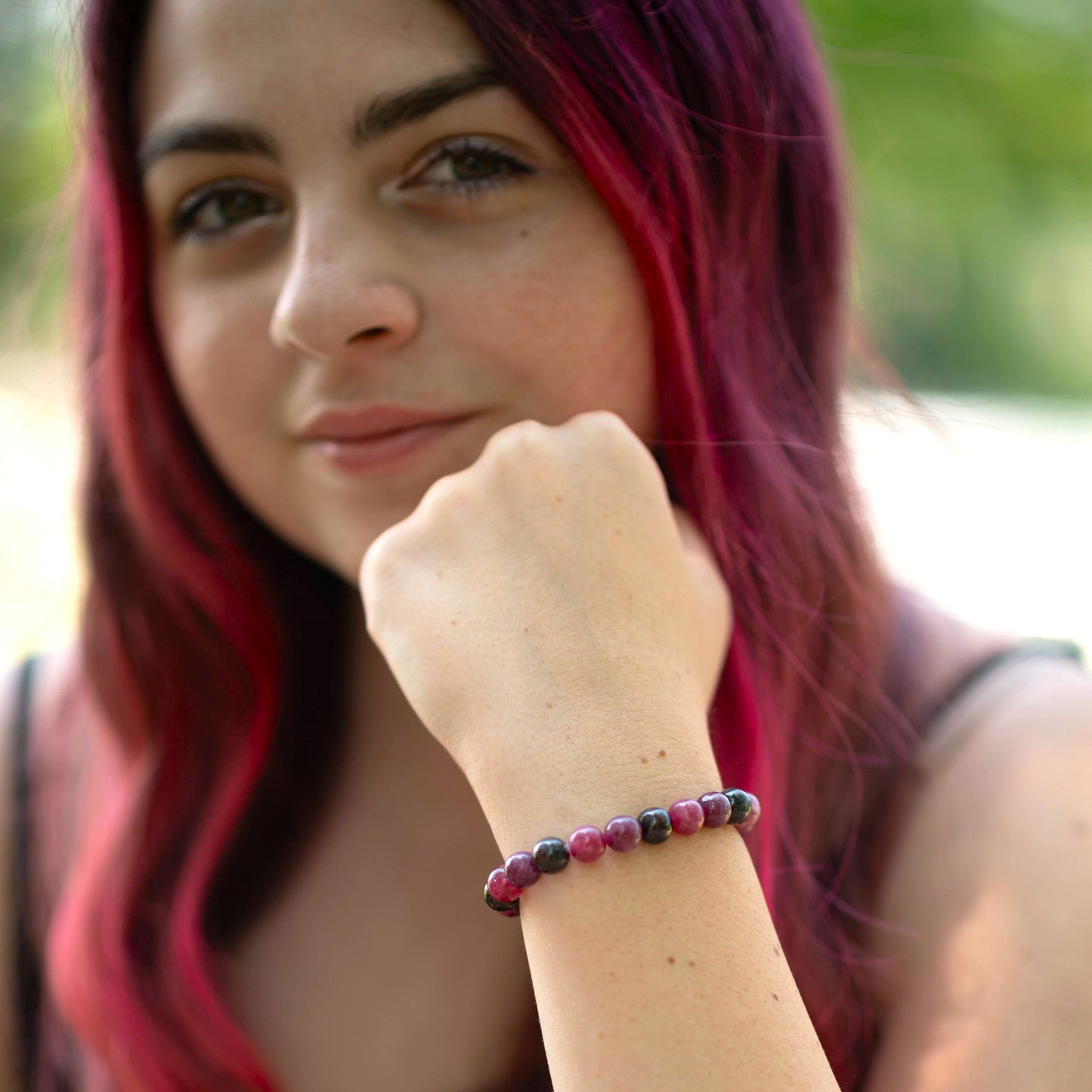 Wendy | Garnet Beaded Bracelet on model