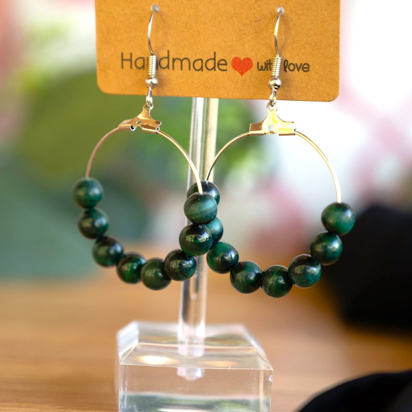 Natural Malachite Hoop Earrings