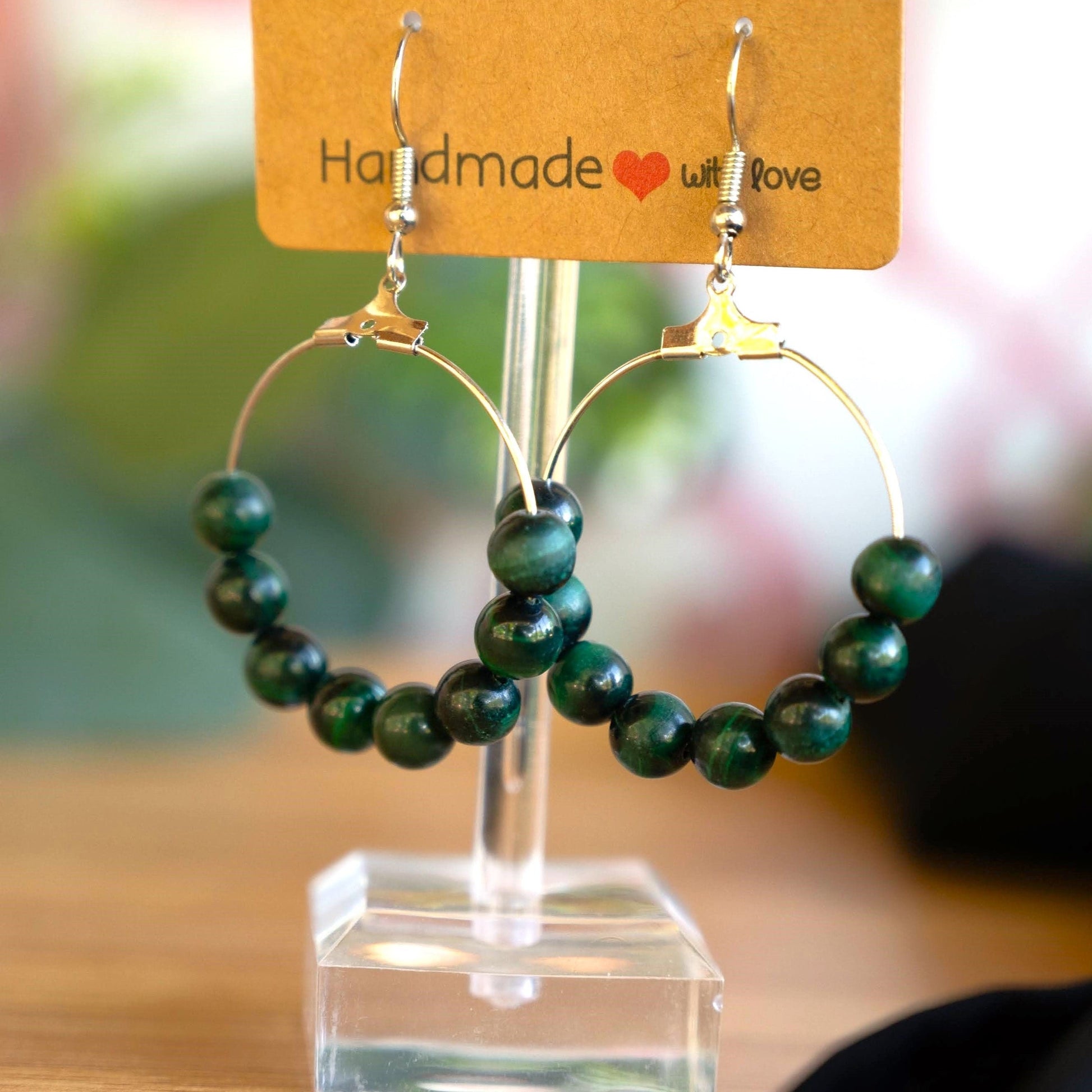 Natural Malachite Hoop Earrings