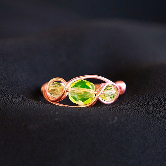 Glowing Uranium Glass Wire Wrapped Ring