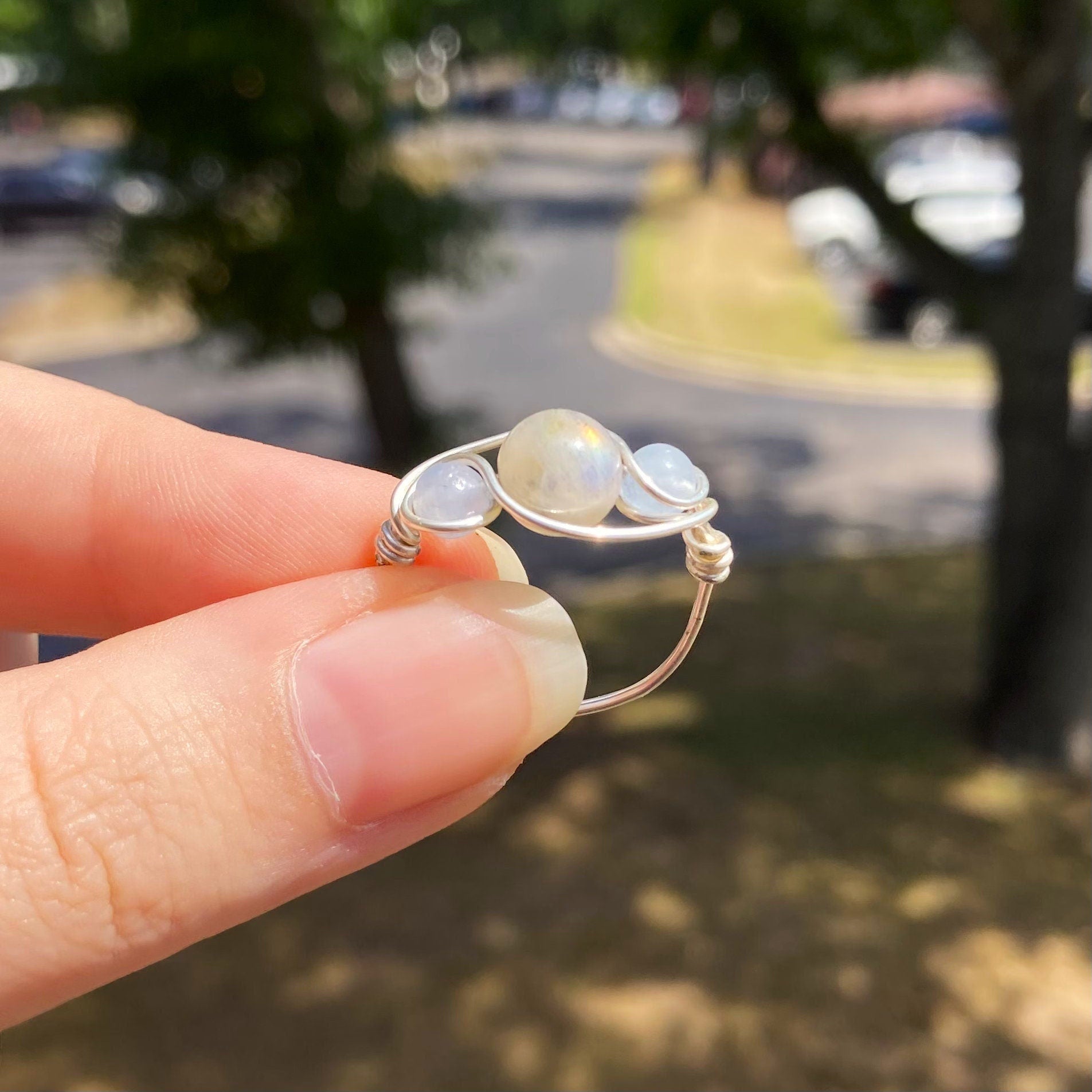 Angelic Labradorite and Aquamarine Wire Wrapped Ring