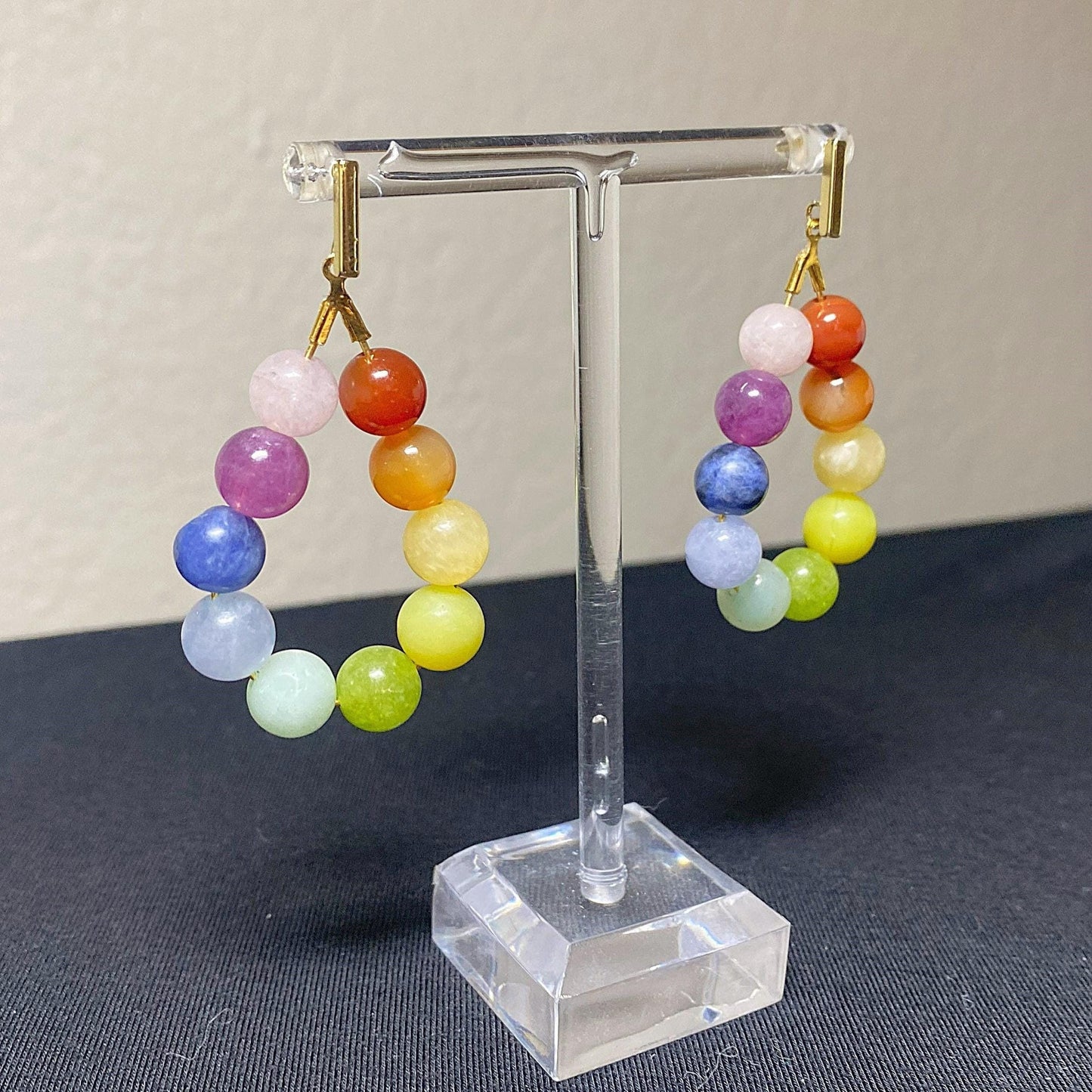 Rainbow Gradient Gemstone Earrings | Natural Stone Gemstone Jewelry Handmade | Crystal Bead Teardrop Earrings | Colorful Rainbow Earrings