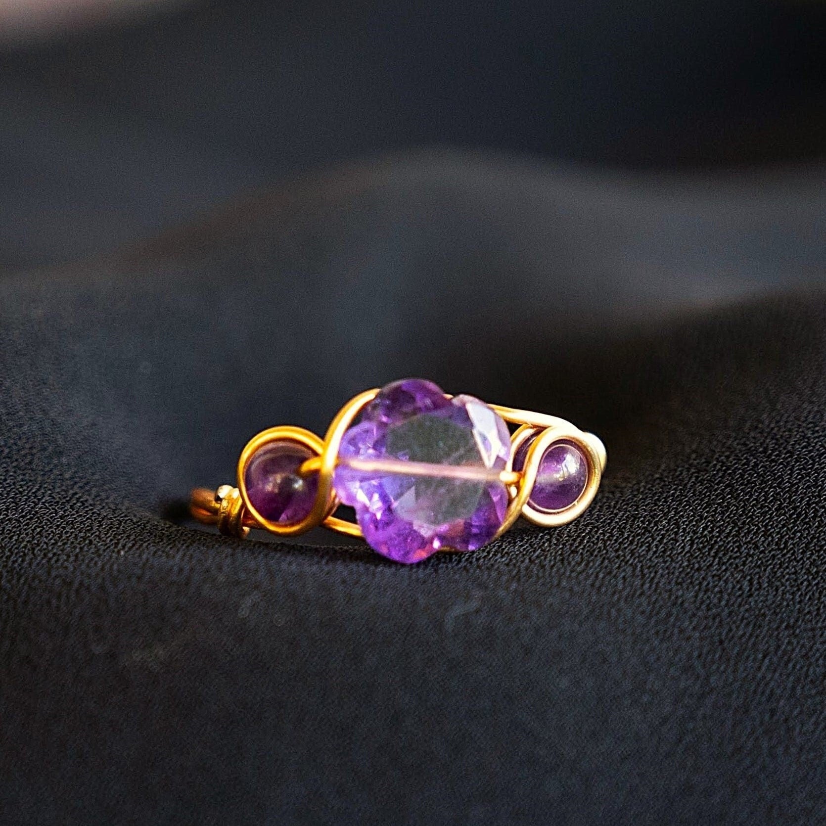 Amethyst Flower Wire Wrapped Ring