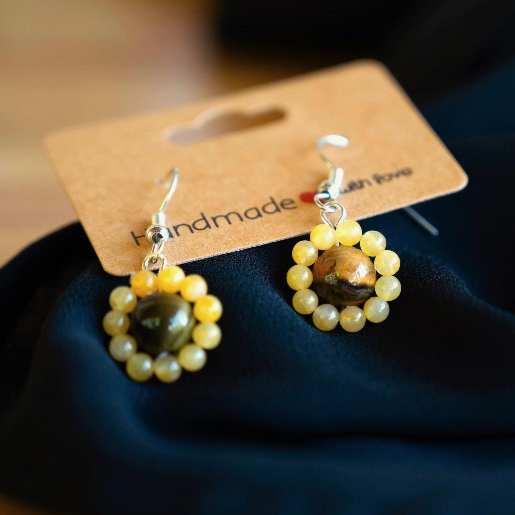 Yellow Jade and Tiger&#39;s Eye Sunflower Earrings