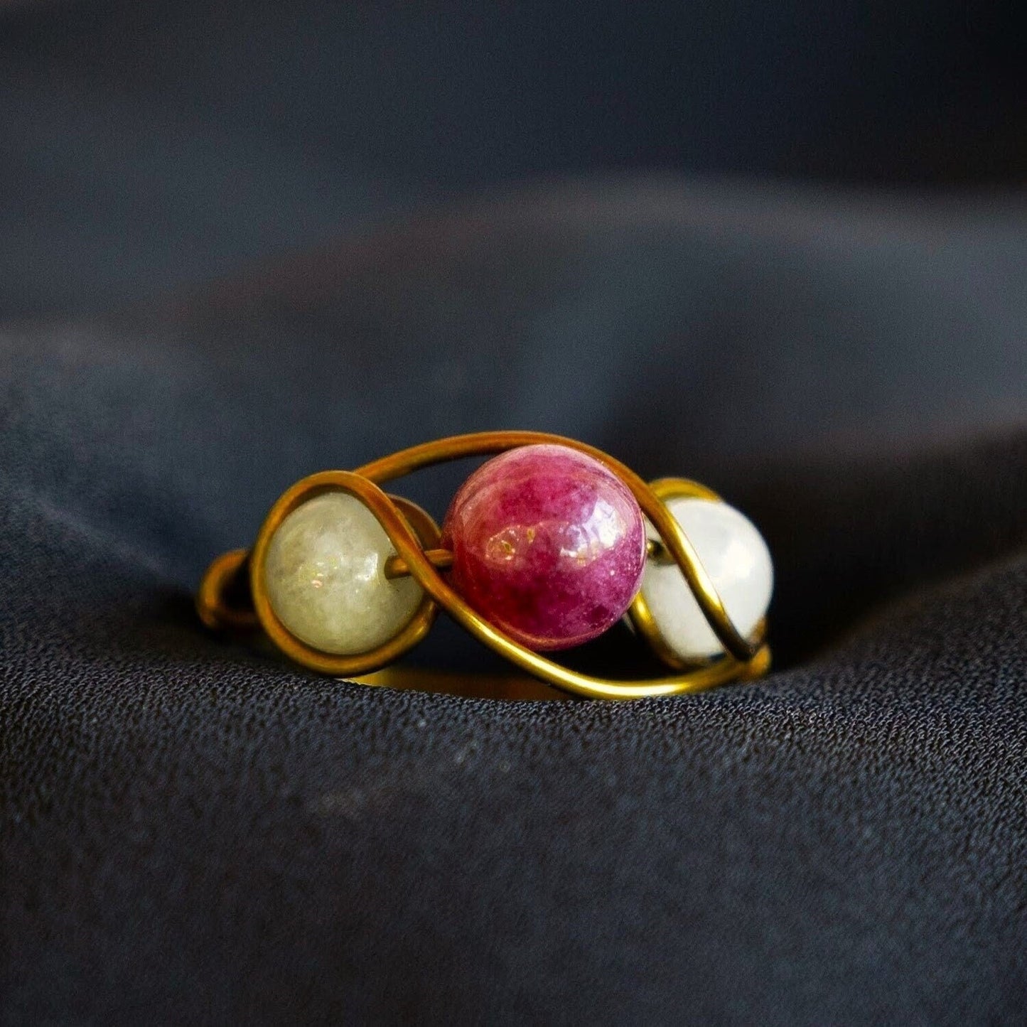 Garnet and Burmese Jade Wire Wrapped Ring