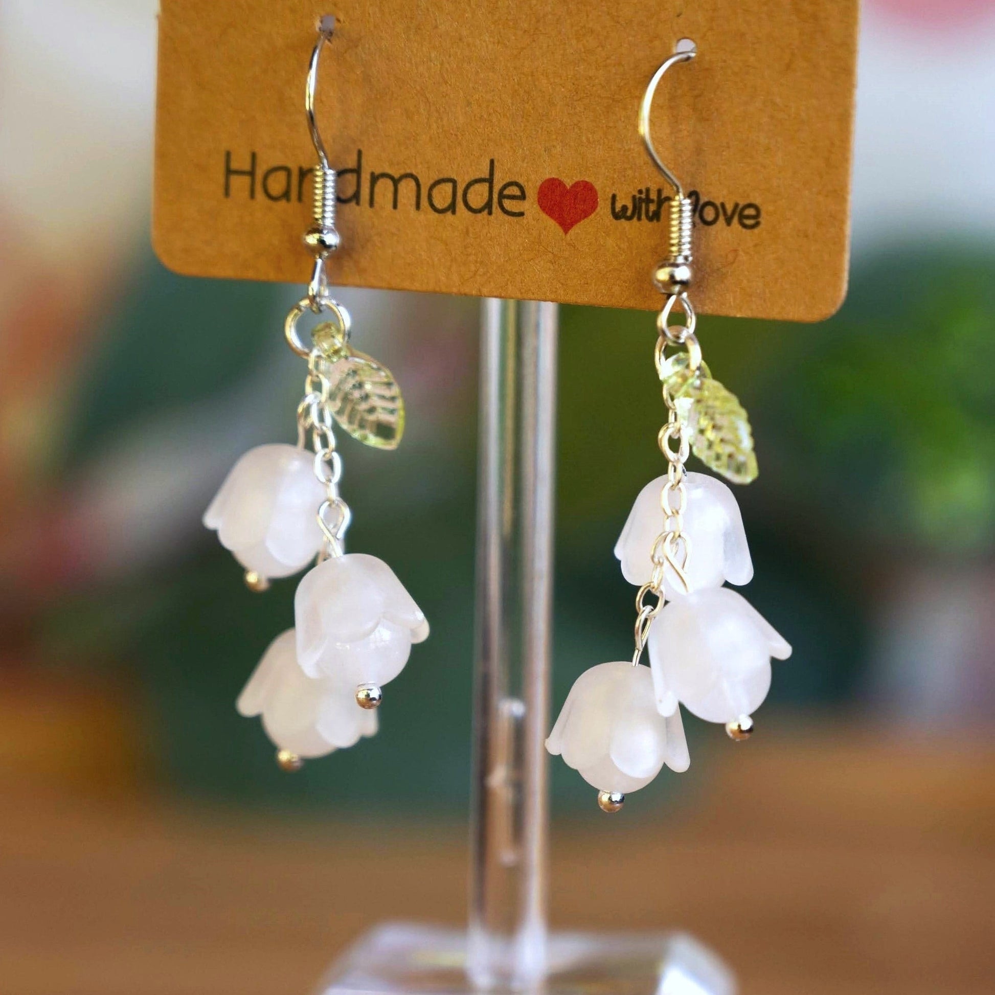 Lily of the Valley Earrings with White Quartz Beads