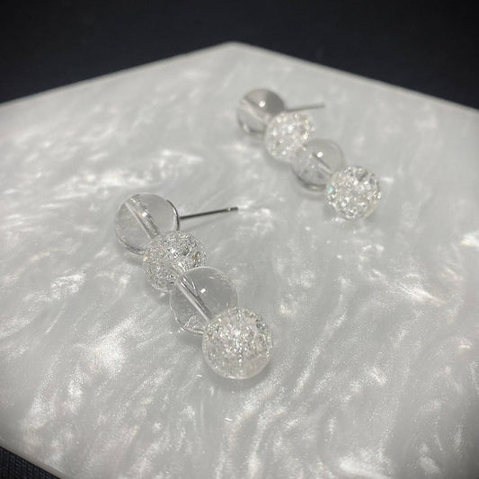 Clear & Crackle Quartz Gemstone Earrings | Natural Stone Gemstone Jewelry Handmade | Crystal Beaded Earrings | Angelic Earrings Jewelry