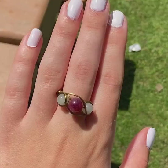 Garnet and Burmese Jade Wire Wrapped Ring