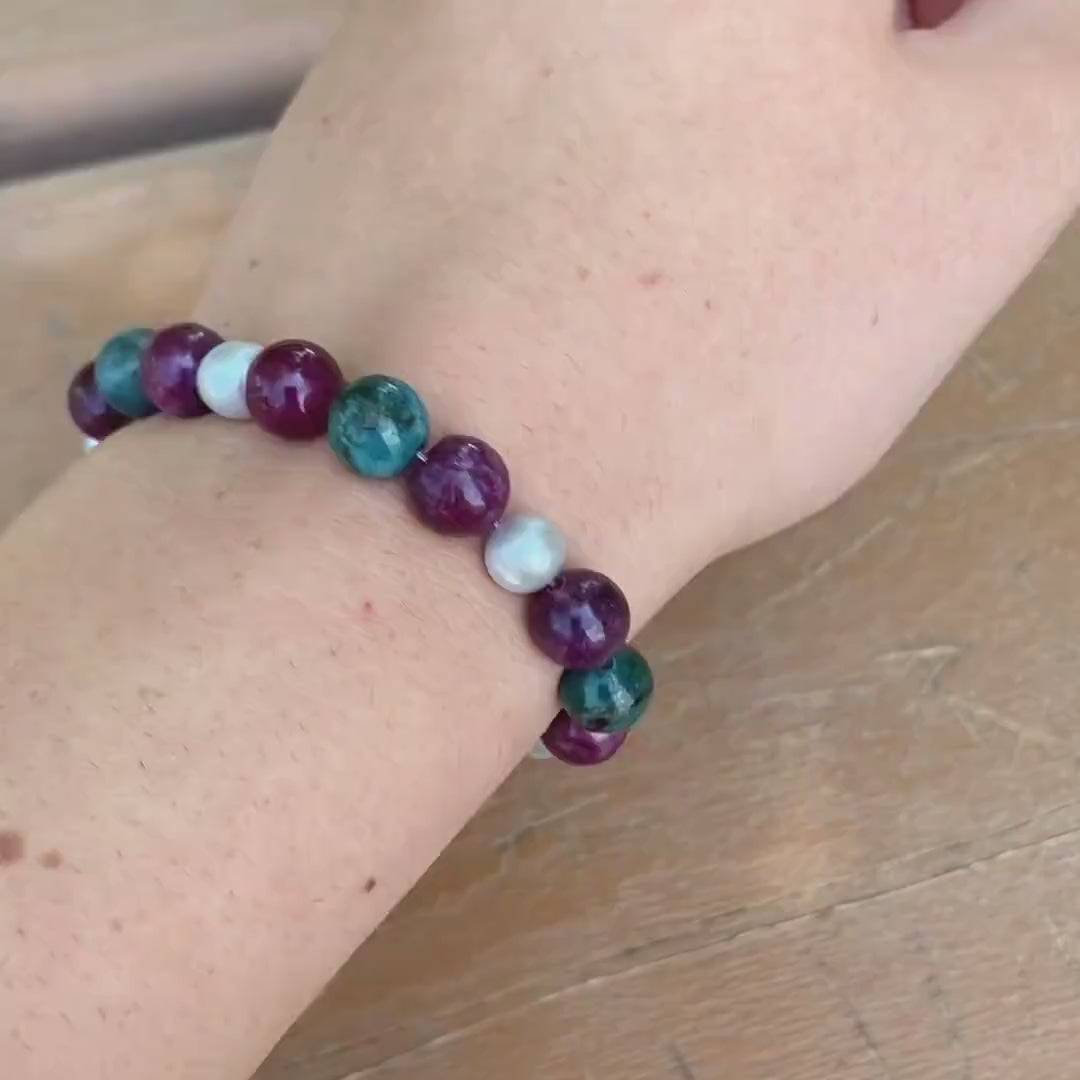 Garnet, Apatite, and Freshwater Pearl Beaded Bracelet | Jamie