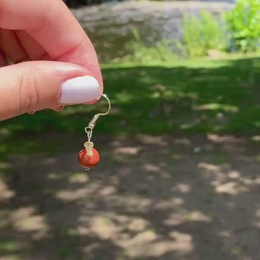 Red Jasper Apple Earrings with Green Leaf Accents