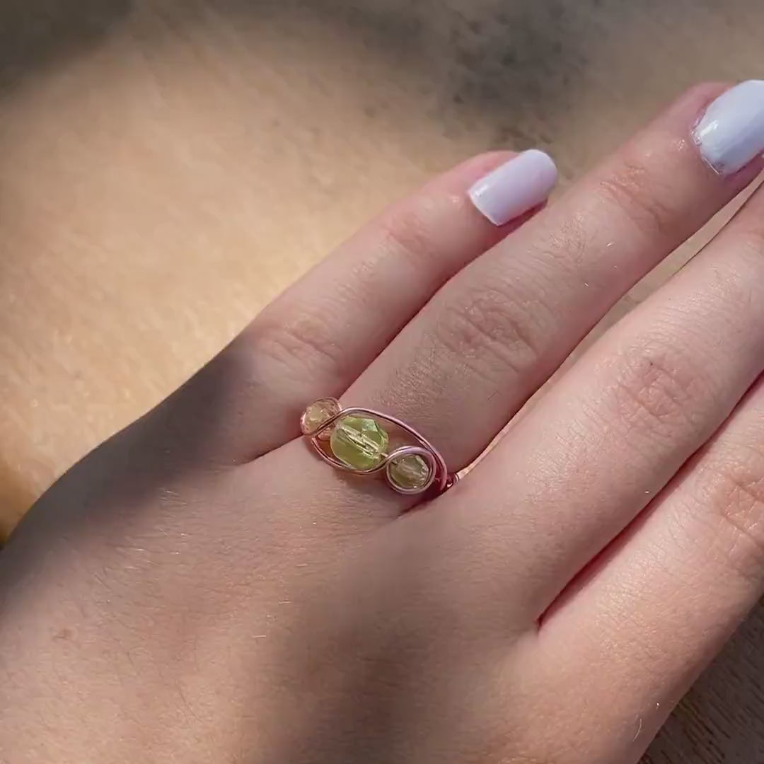 Glowing Uranium Glass Wire Wrapped Ring