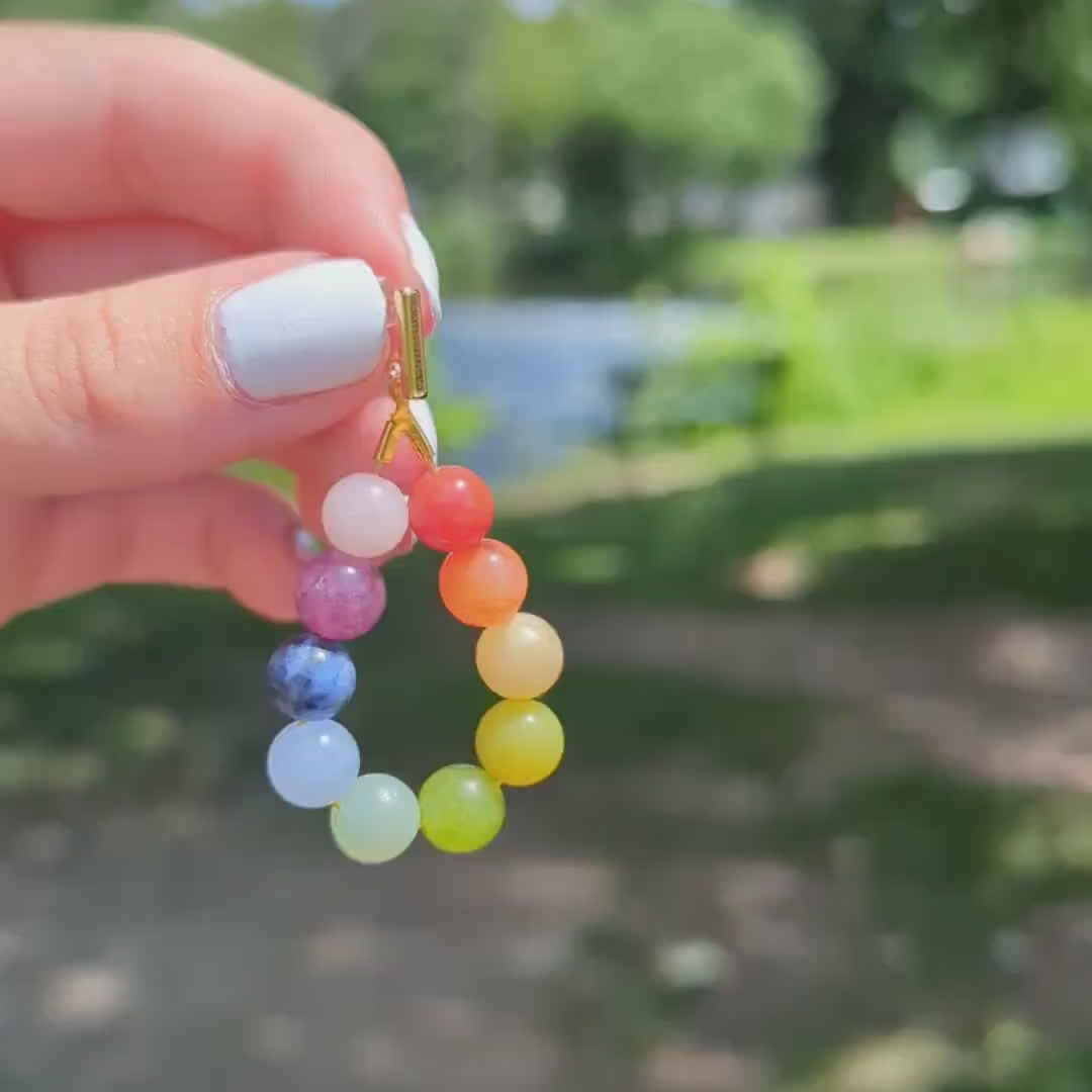 Rainbow Gradient Gemstone Earrings | Natural Stone Gemstone Jewelry Handmade | Crystal Bead Teardrop Earrings | Colorful Rainbow Earrings