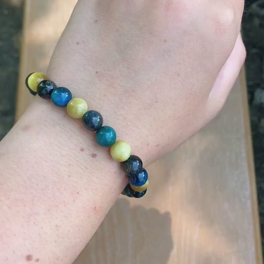 Multicolor Tiger's Eye and Hawk's Eye Beaded Bracelet